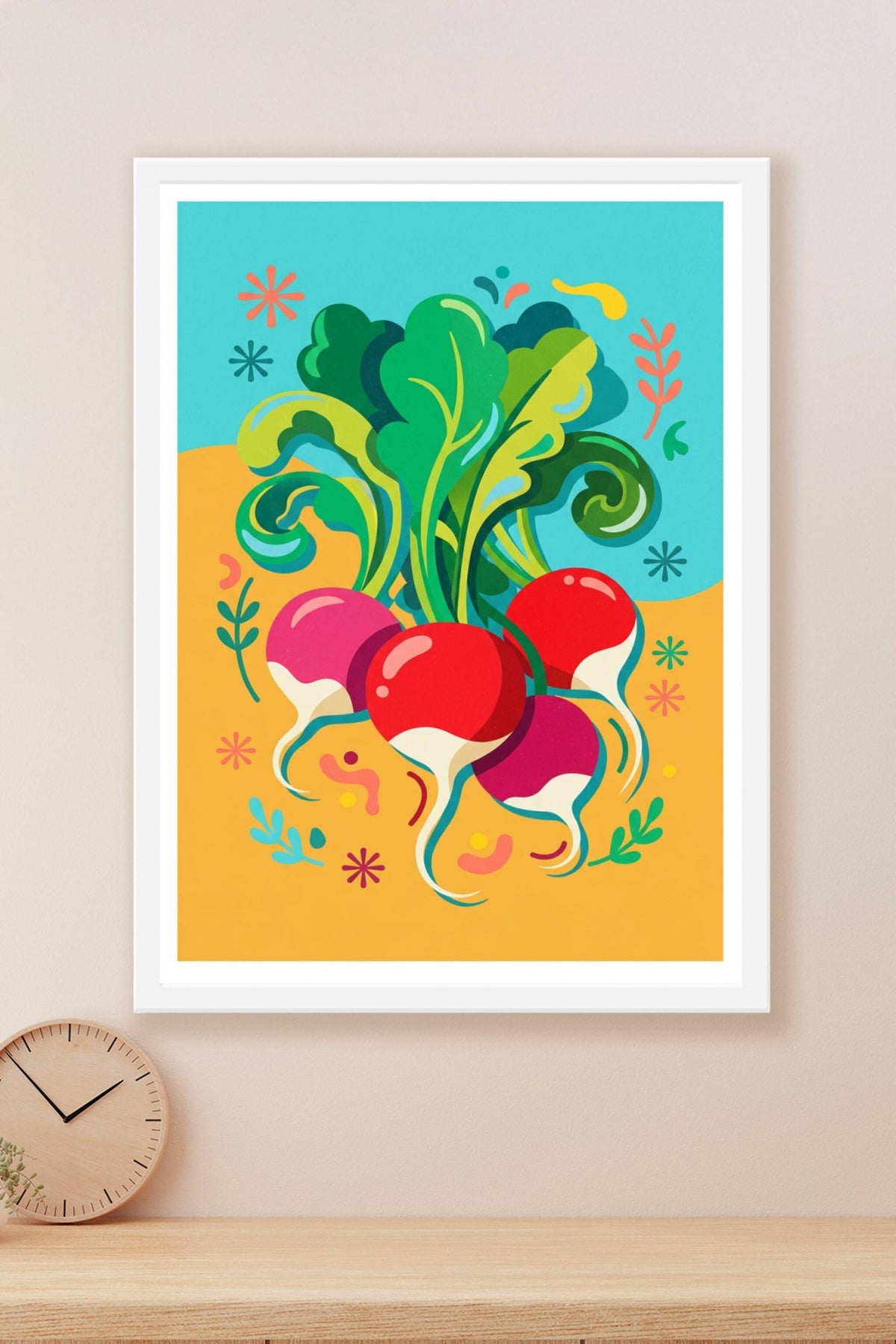 Affiche de radis, poster cuisine colorée