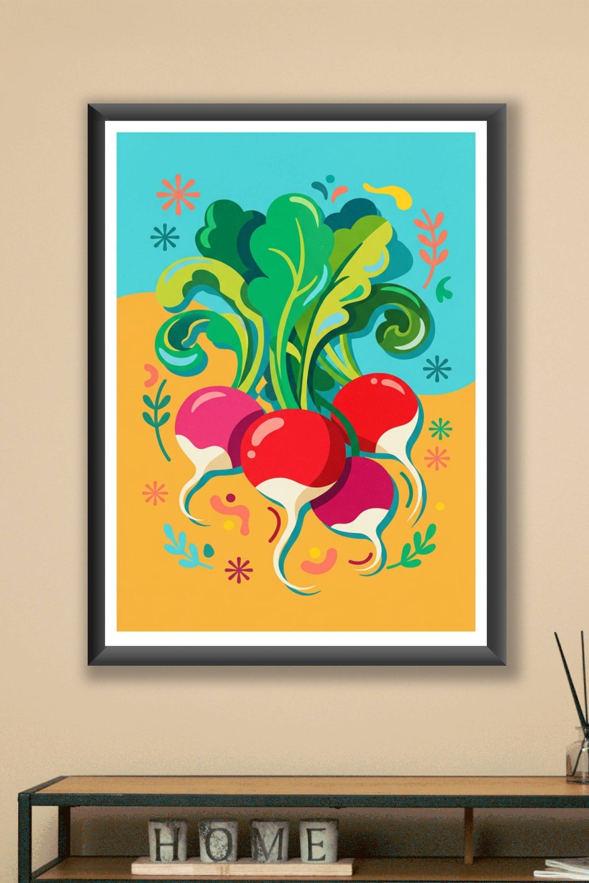 Affiche de radis, poster cuisine colorée