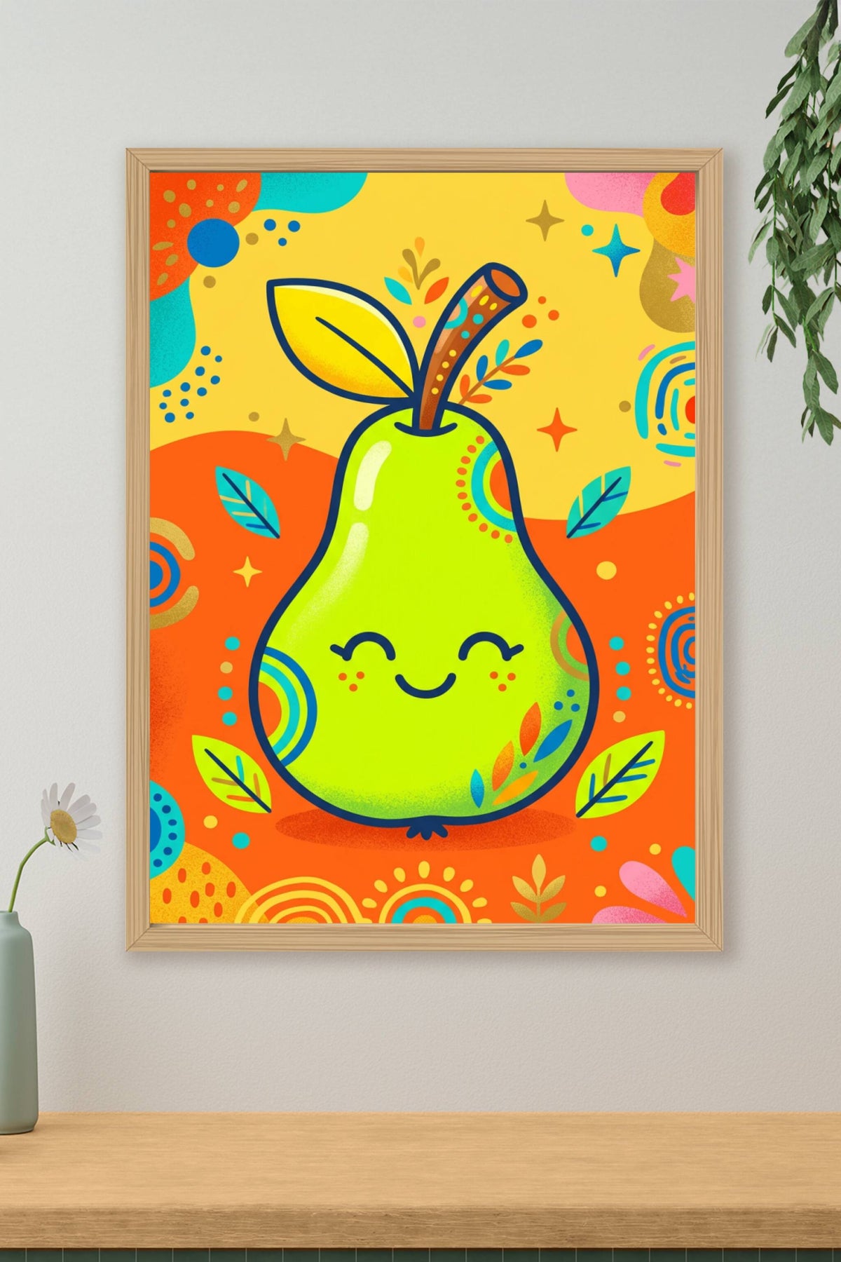 Poster de poire, illustration colorée cuisine