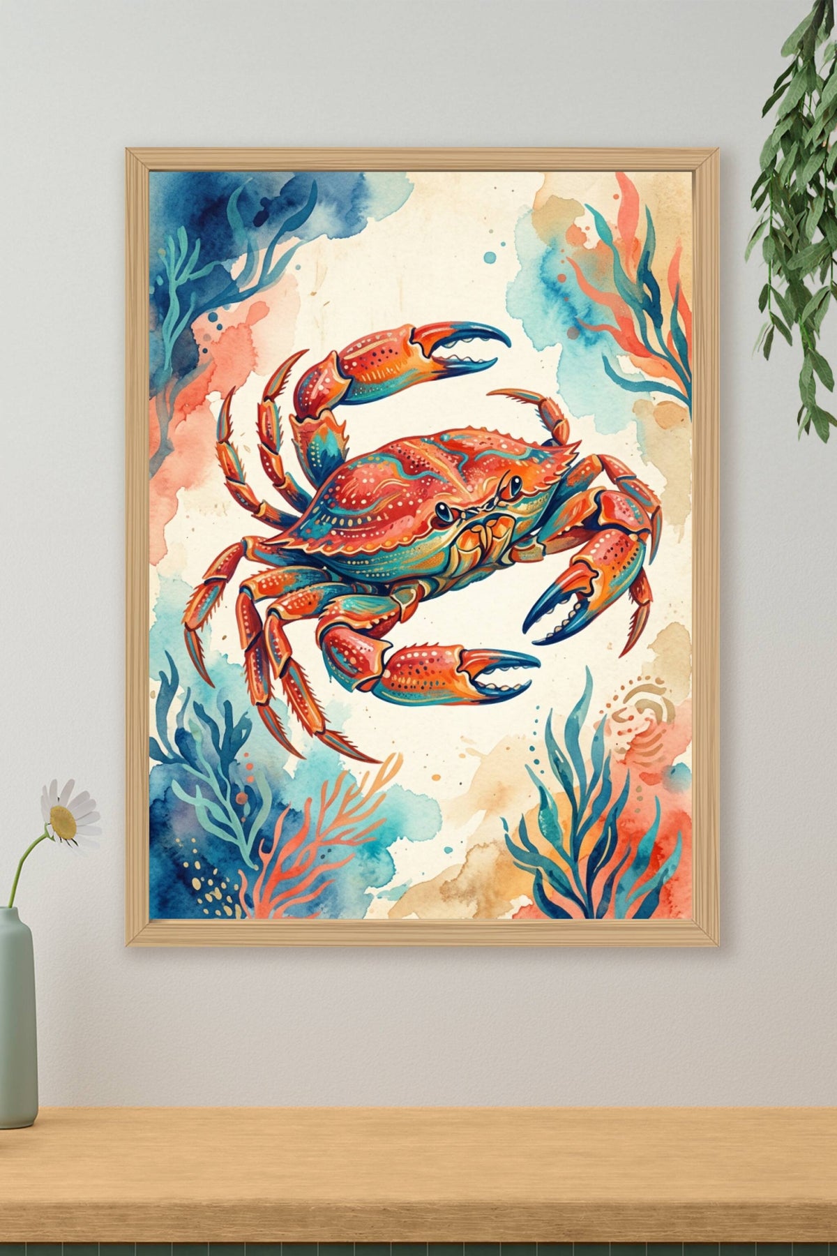 Affiche de crabe, poster cuisine aquarelle