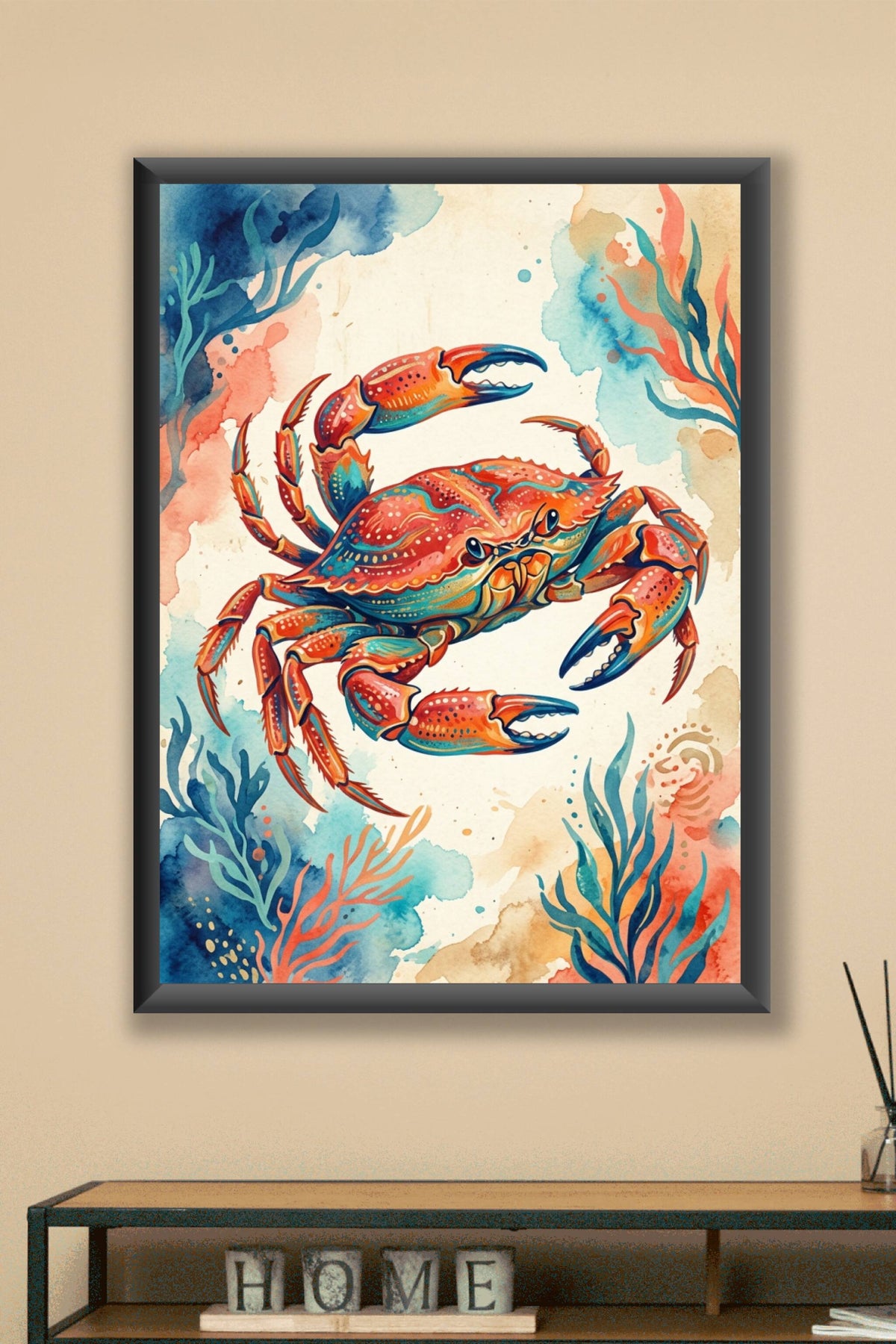 Affiche de crabe, poster cuisine aquarelle