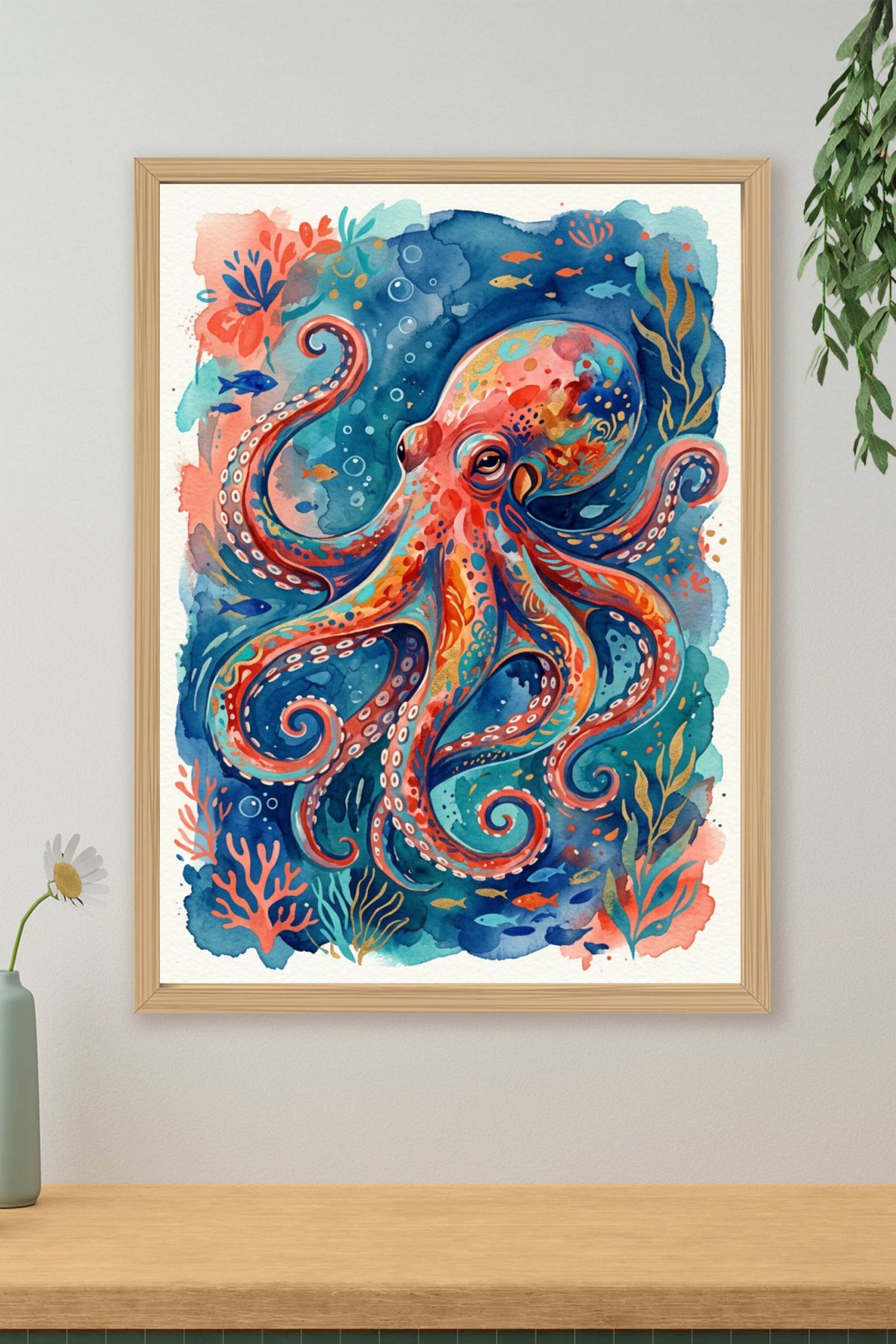 Affiche de poulpe, poster pieuvre colorée