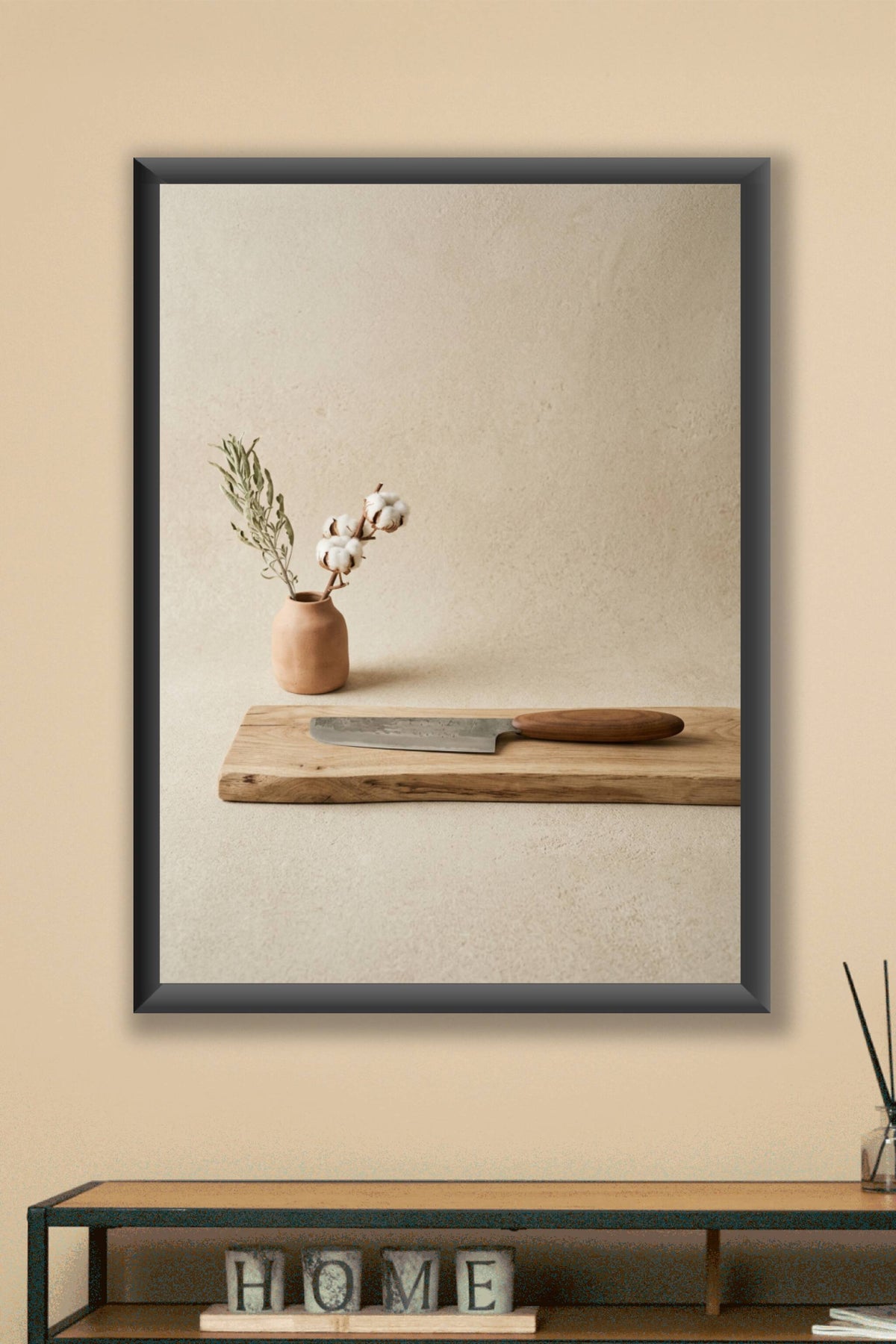 Affiche de couteau japonais, poster planche en bois