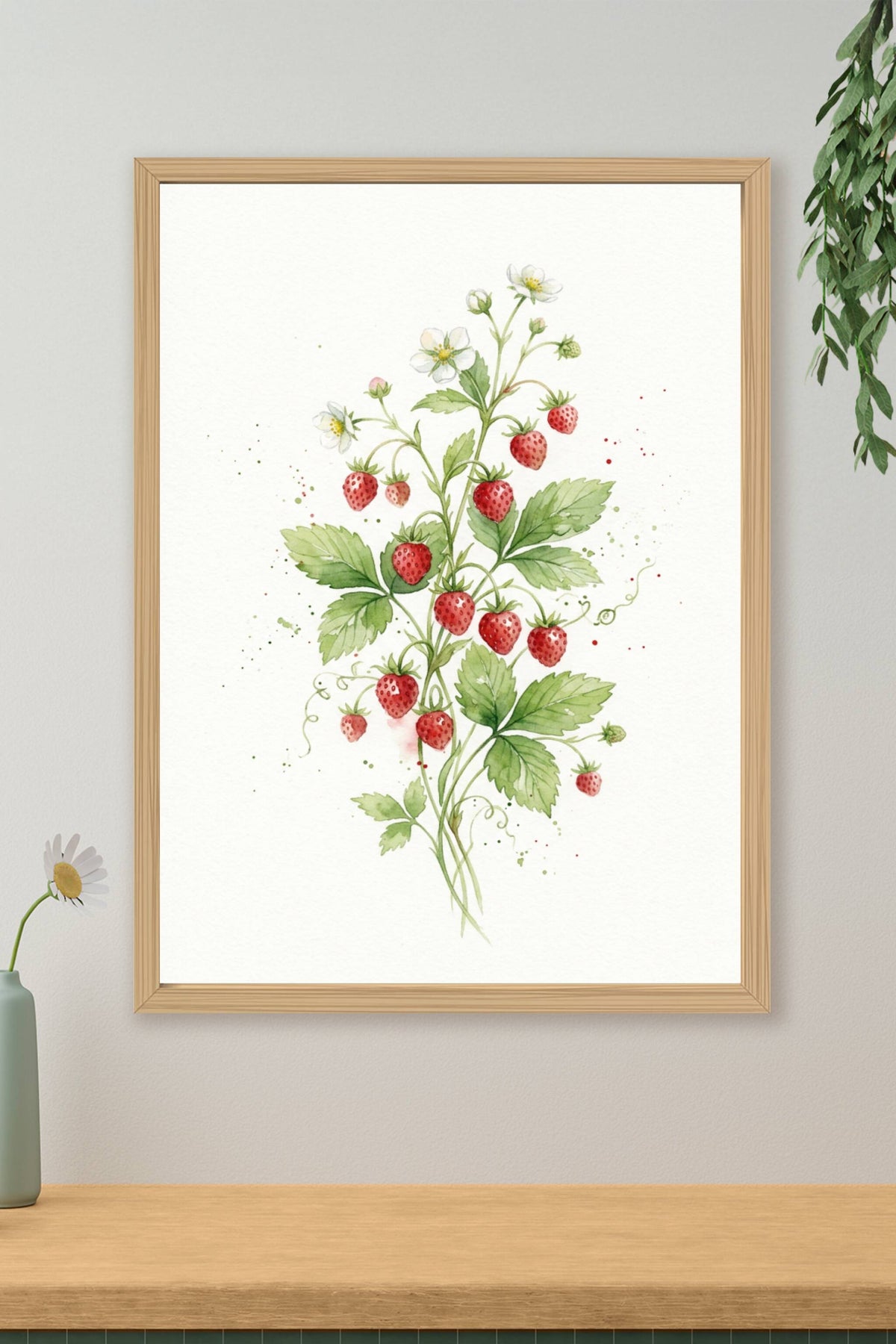 Affiche de fraises sauvages, poster botanique
