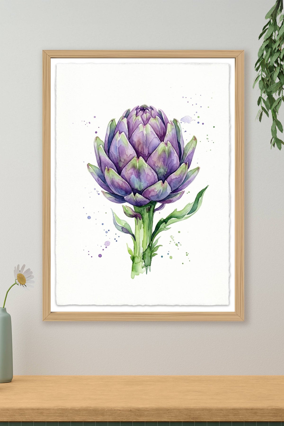 Affiche d'artichaut, poster aquarelle violette