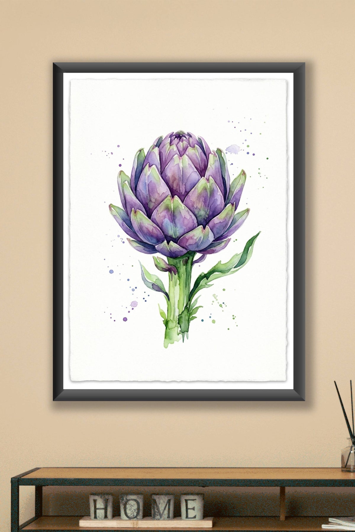 Affiche d'artichaut, poster aquarelle violette
