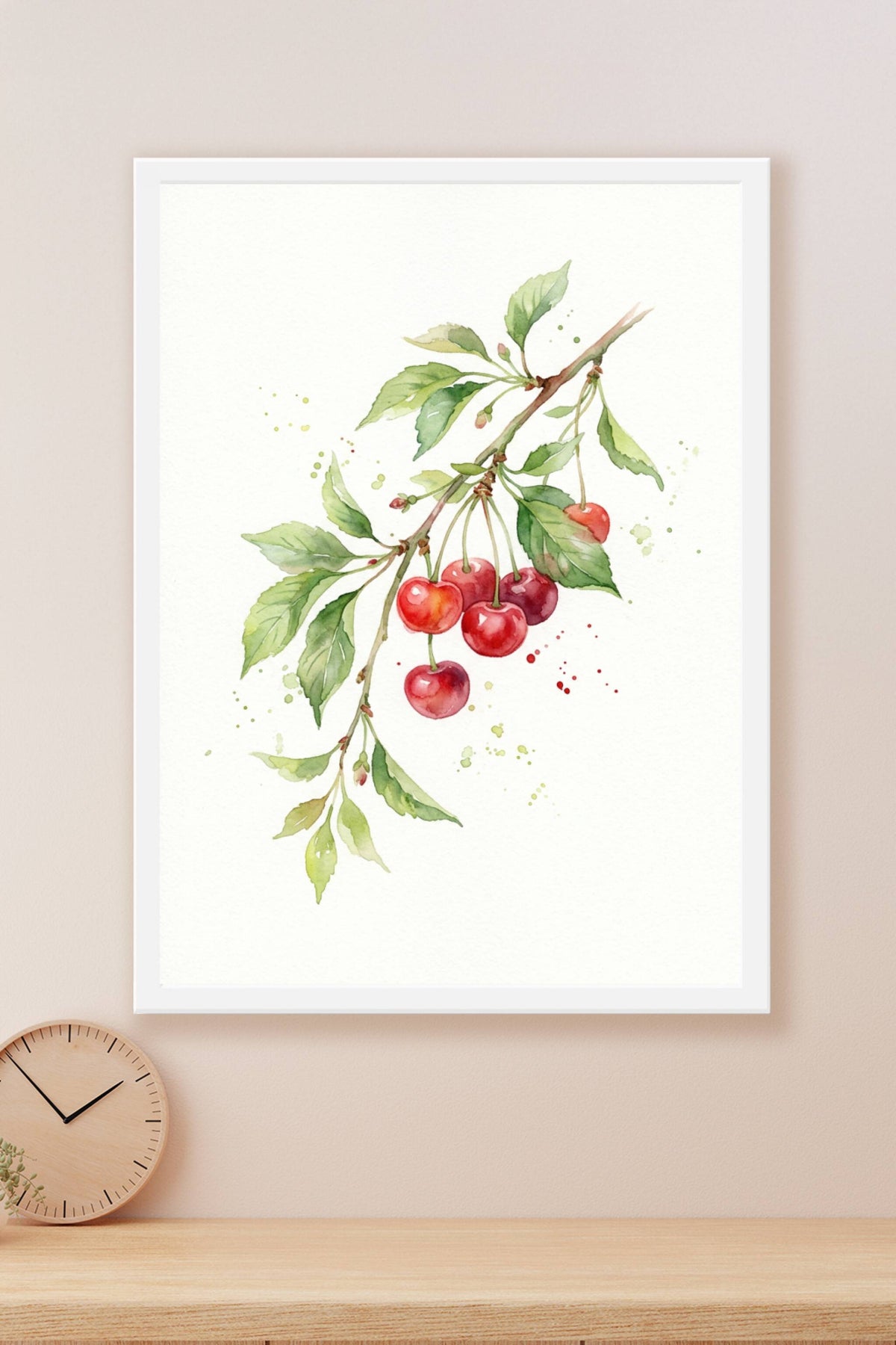 Affiche de cerises, poster branche aquarelle