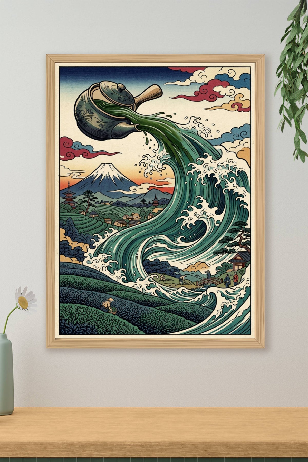Affiche de thé japonais, poster vague de matcha