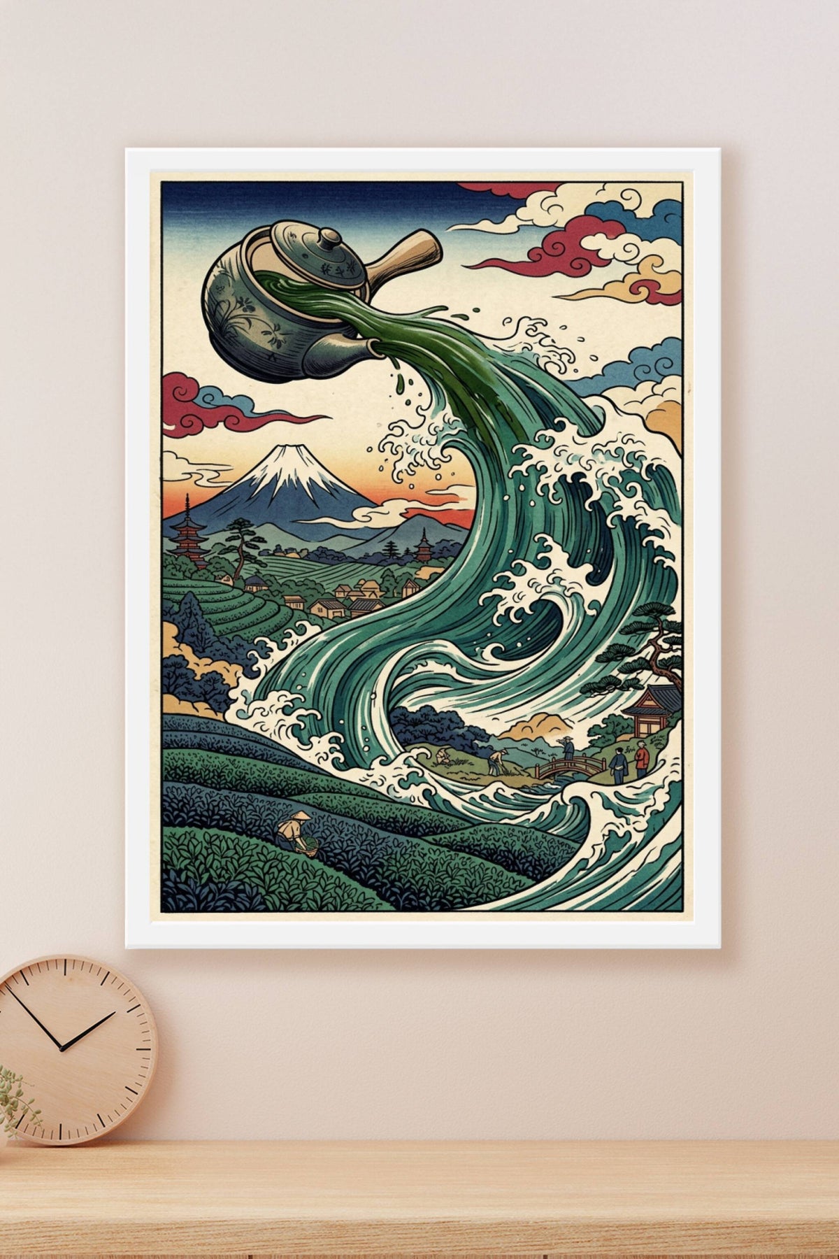 Affiche de thé japonais, poster vague de matcha