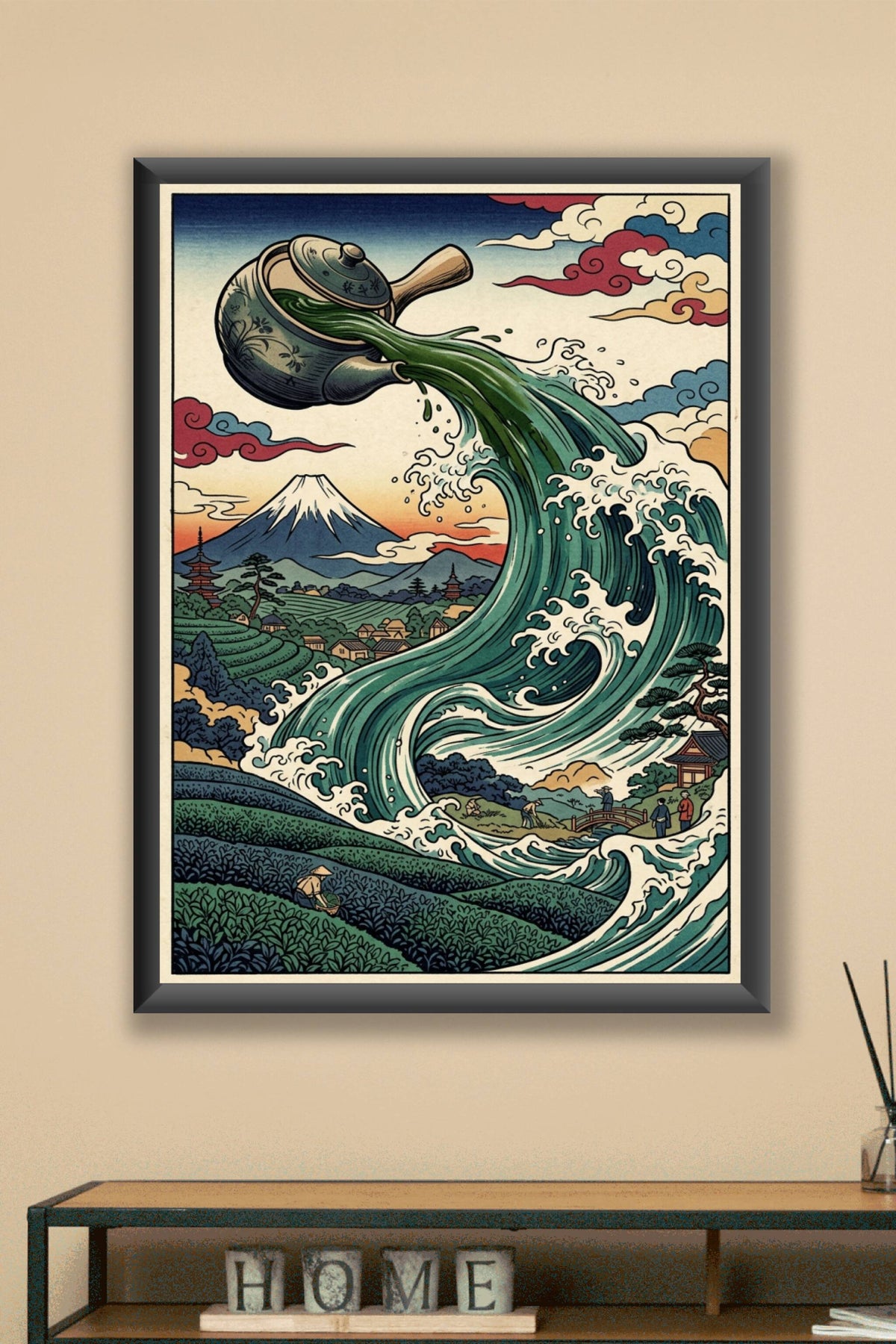 Affiche de thé japonais, poster vague de matcha