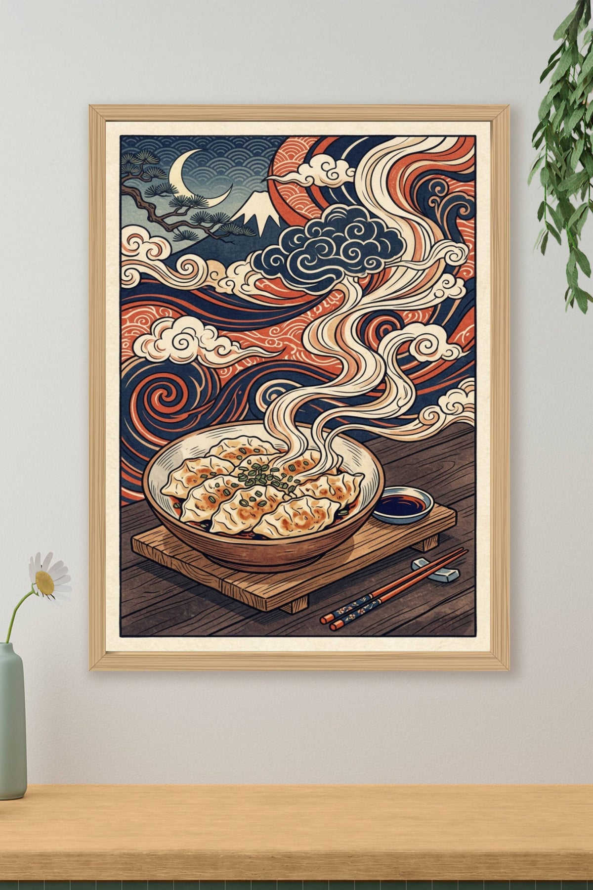 Affiche de Gyozas, style ukiyo-e japonais