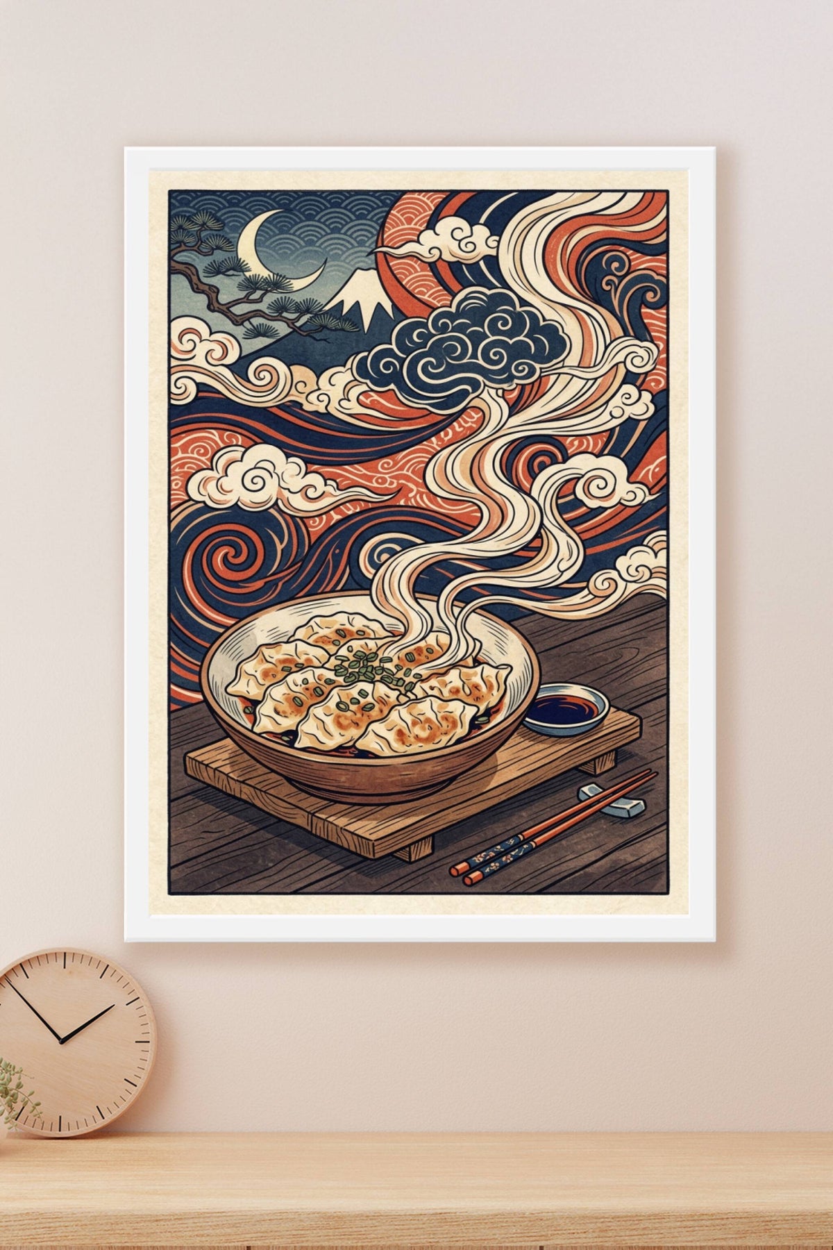 Affiche de Gyozas, style ukiyo-e japonais