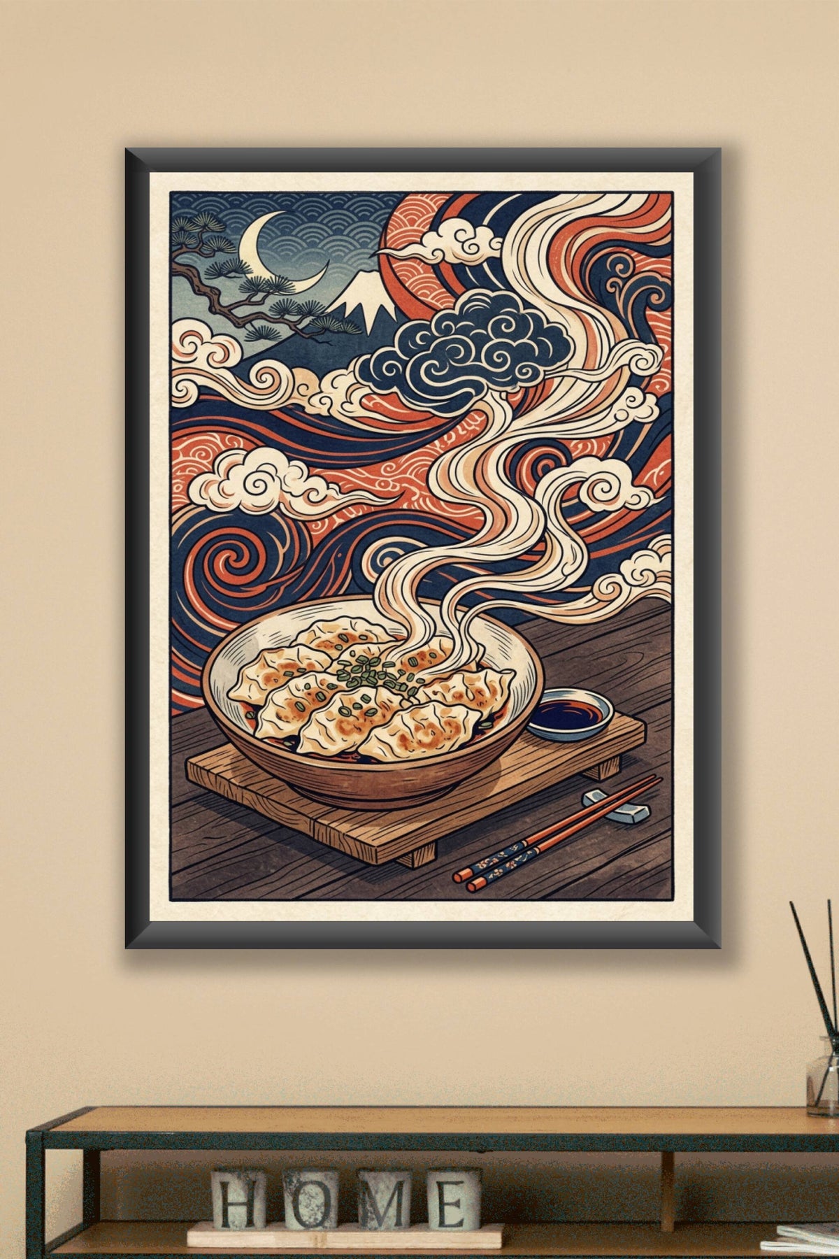 Affiche de Gyozas, style ukiyo-e japonais