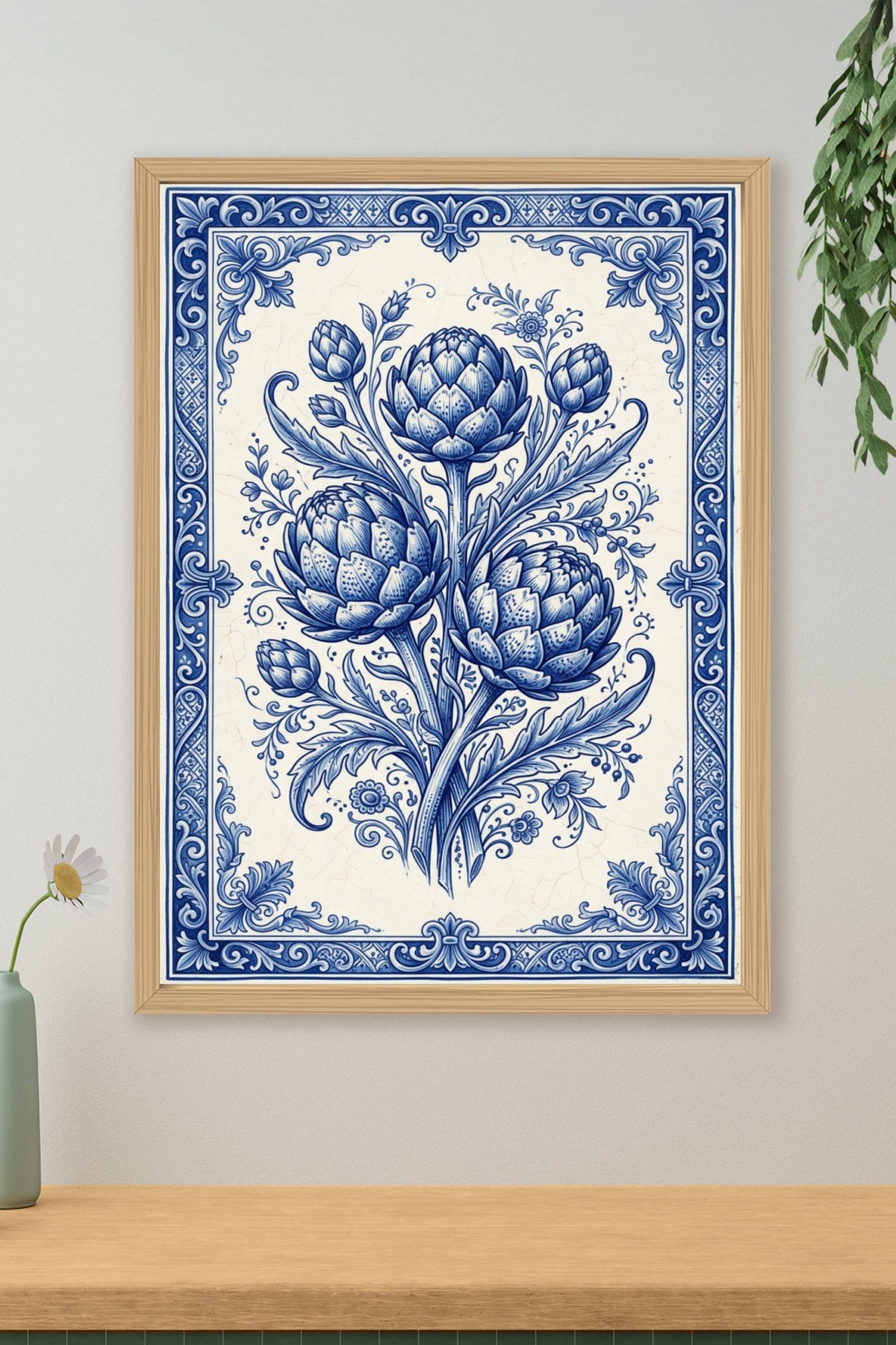 Affiche d'artichaut, poster azulejos bleu