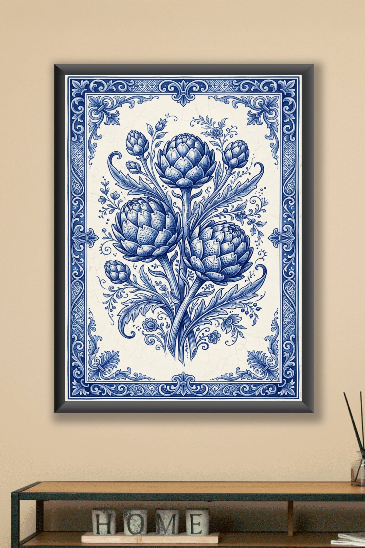 Affiche d'artichaut, poster azulejos bleu