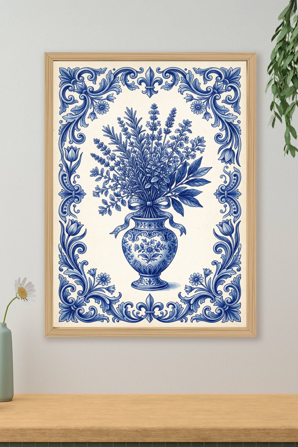 Affiche d'Herbes de Provence, poster bleu et blanc