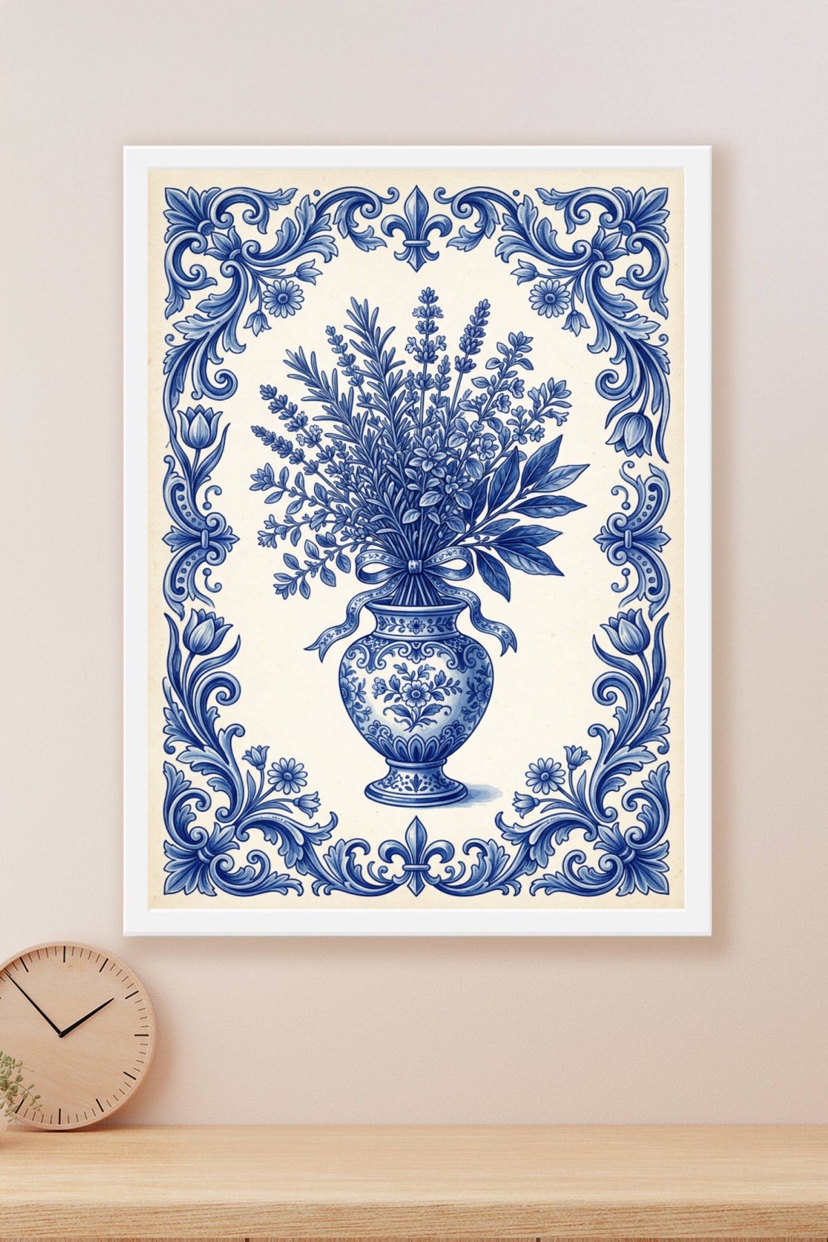 Affiche d'Herbes de Provence, poster bleu et blanc