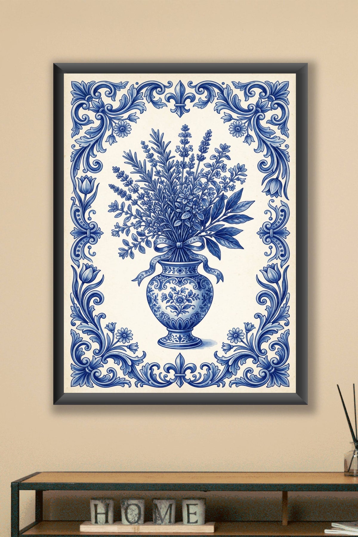Affiche d'Herbes de Provence, poster bleu et blanc