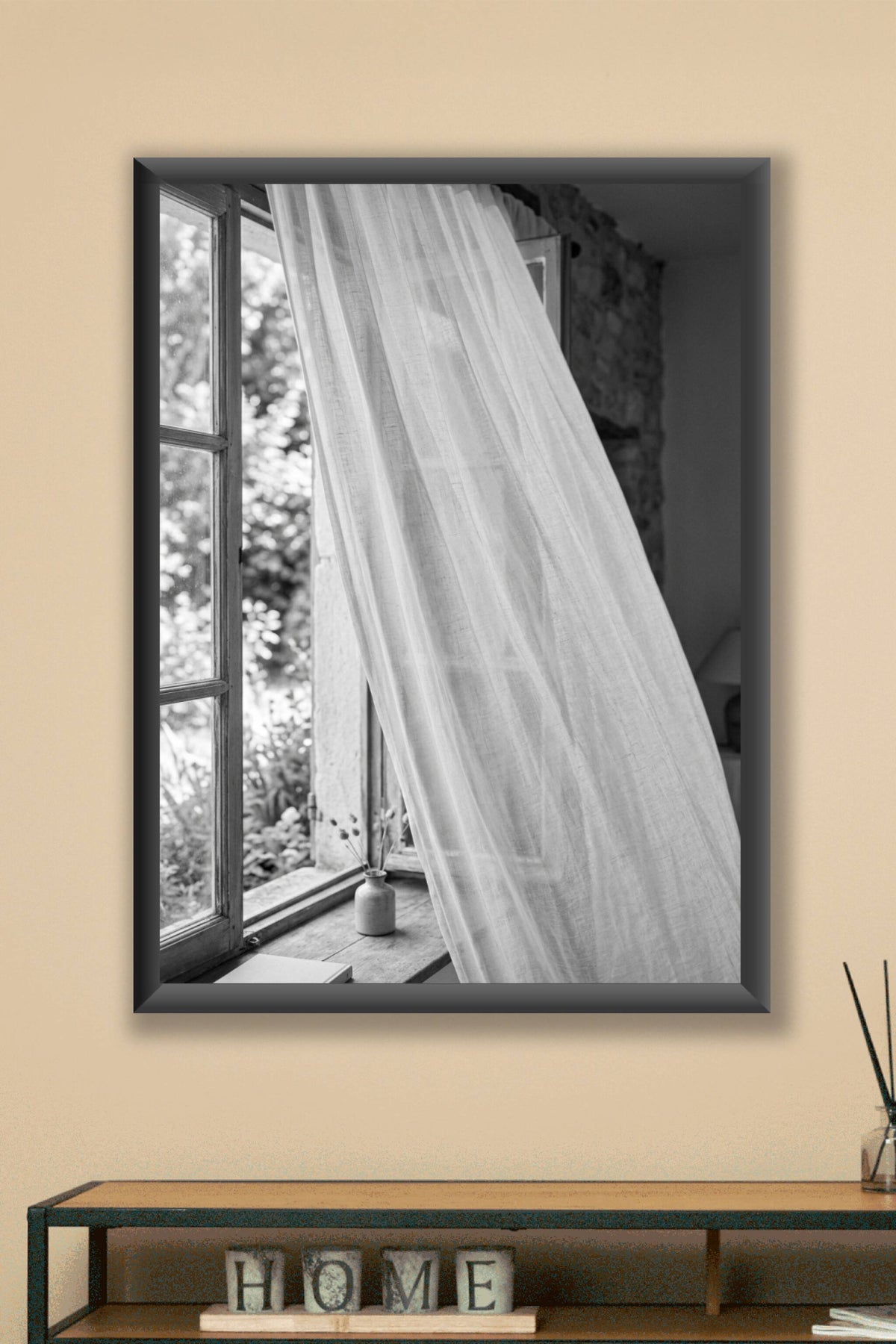 Affiche Chambre Rideau de Lin - Poster Noir et Blanc