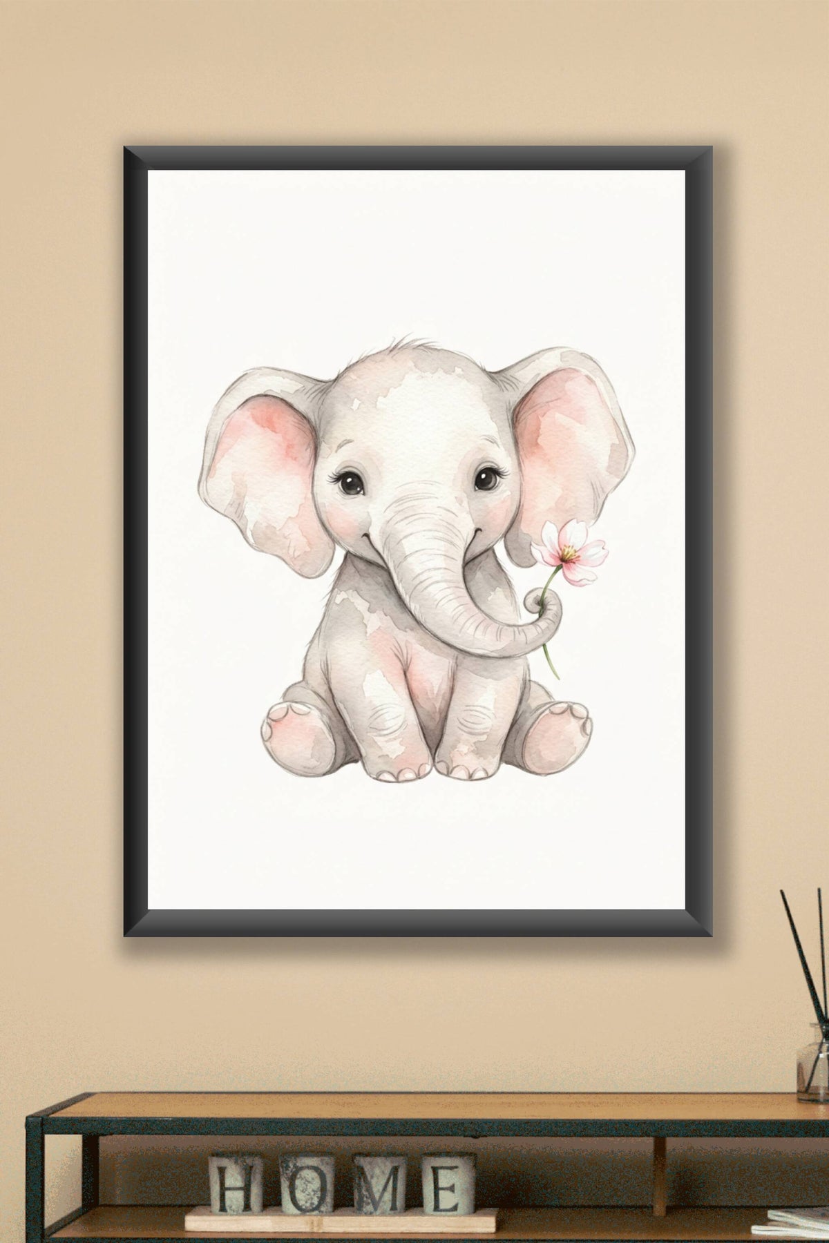 Affiche Chambre Bébé Éléphant - Poster Aquarelle