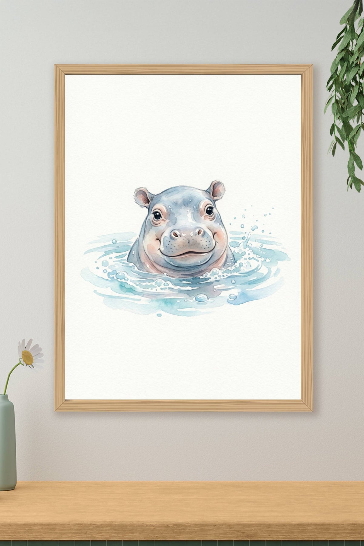 Affiche Chambre Bébé Hippopotame - Poster Aquarelle