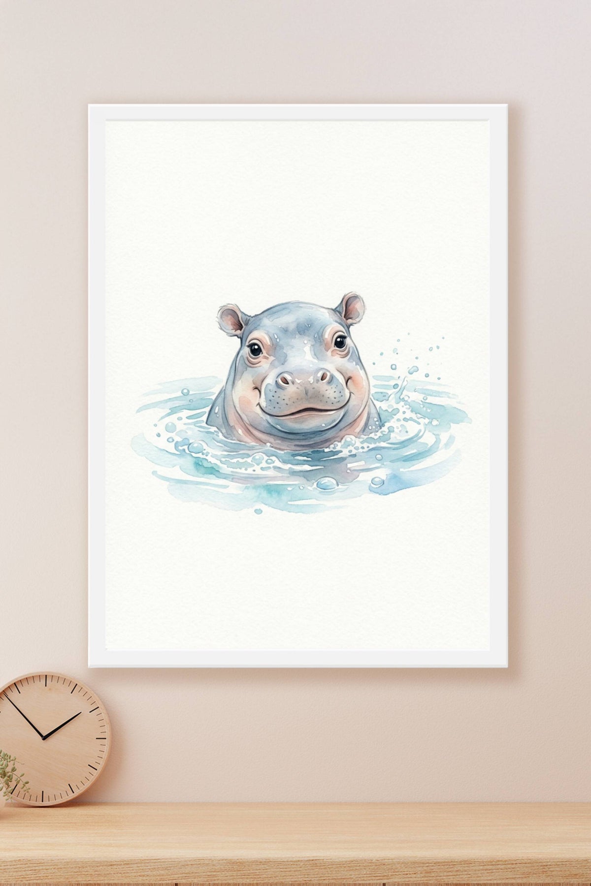 Affiche Chambre Bébé Hippopotame - Poster Aquarelle
