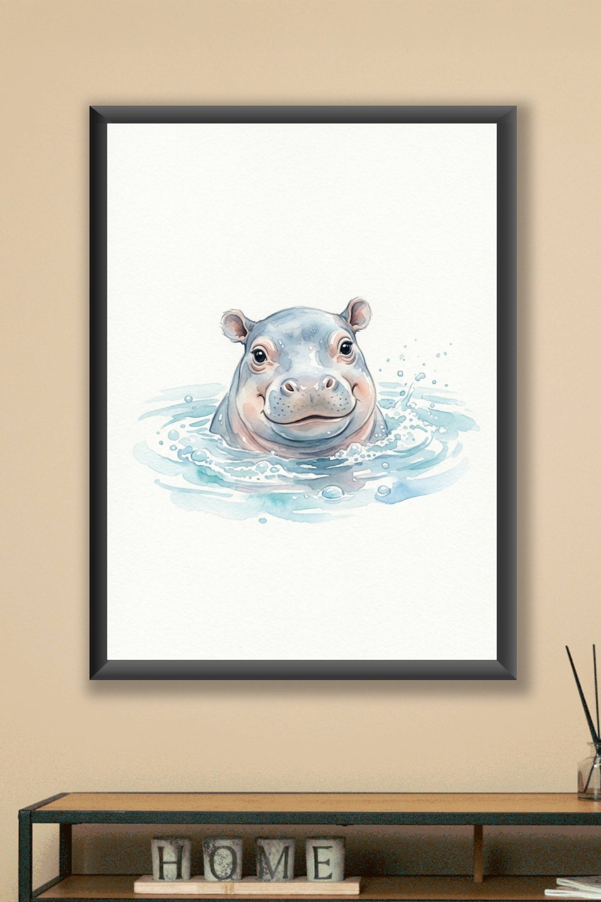 Affiche Chambre Bébé Hippopotame - Poster Aquarelle