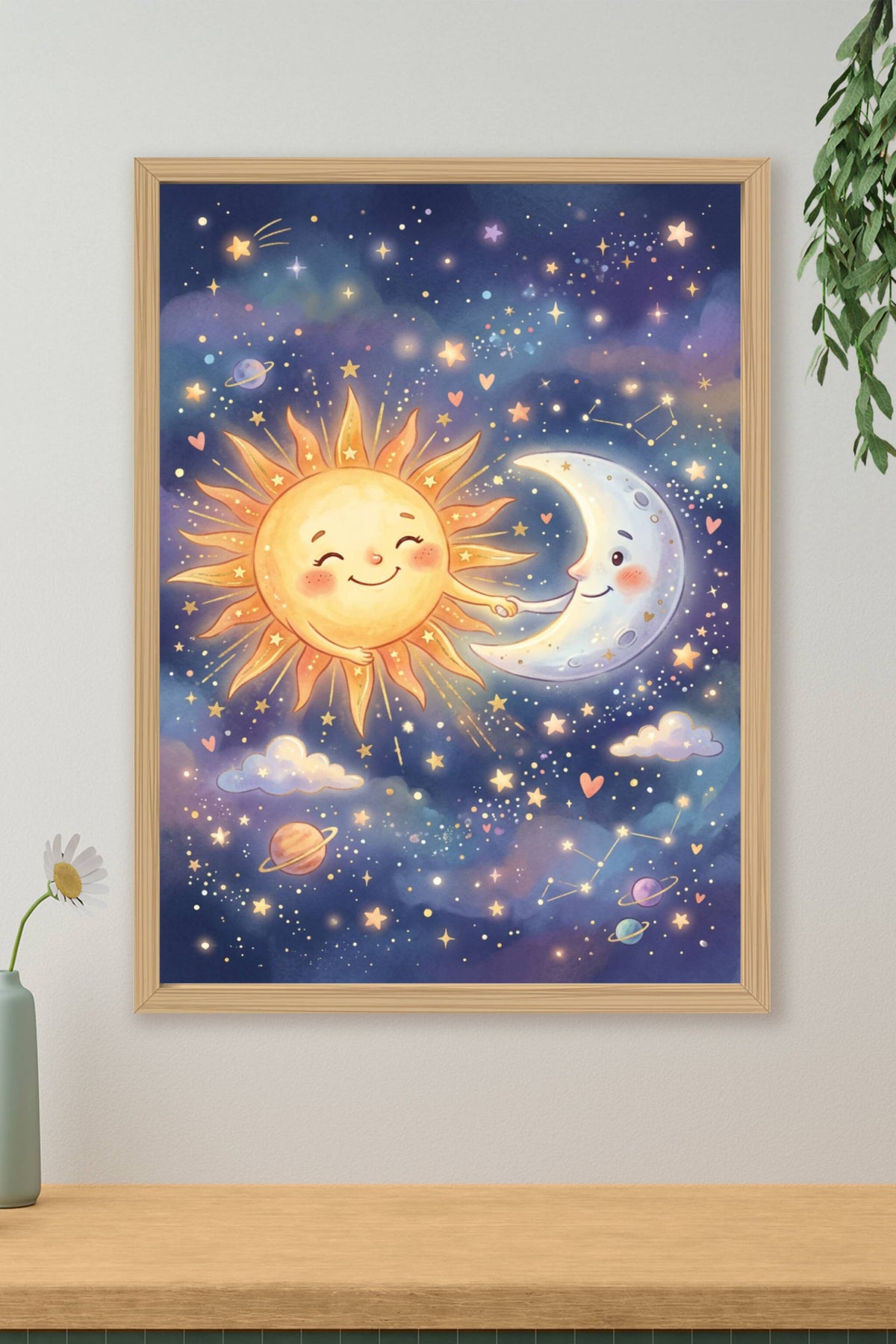 Affiche Chambre Bébé Soleil et Lune Amis - Poster Céleste