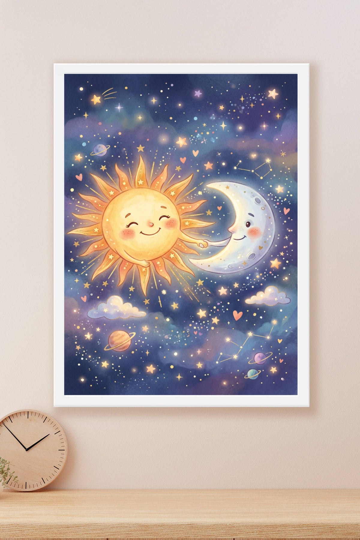 Affiche Chambre Bébé Soleil et Lune Amis - Poster Céleste