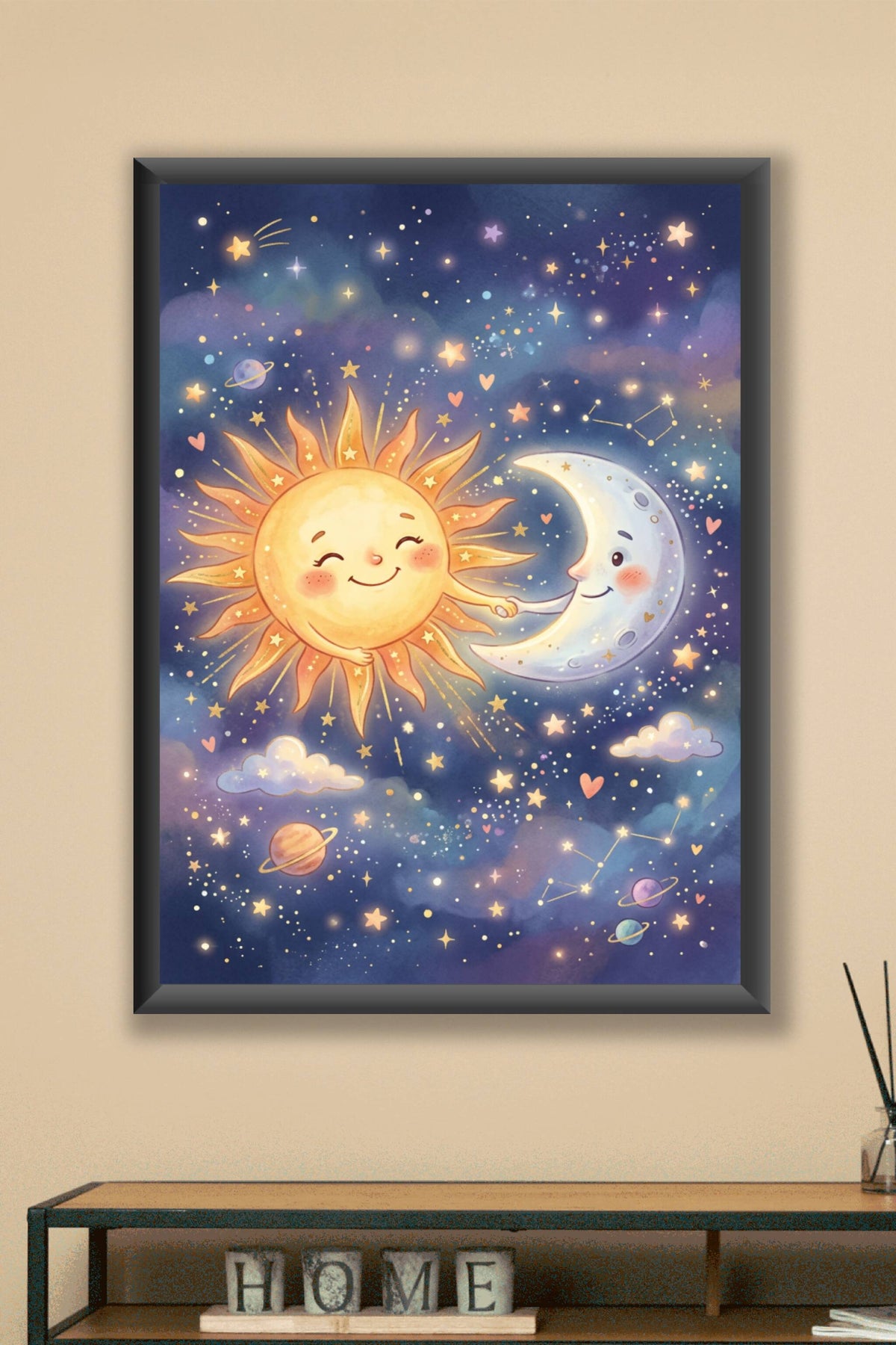 Affiche Chambre Bébé Soleil et Lune Amis - Poster Céleste