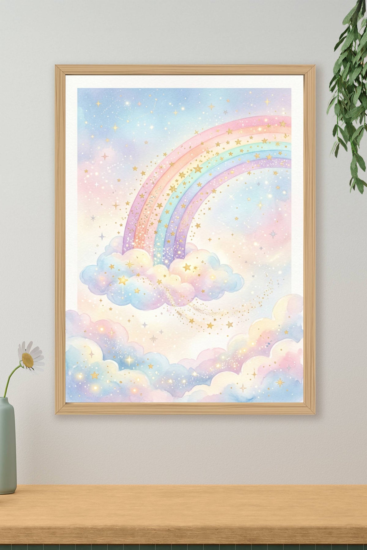 Affiche Chambre Enfant Arc-en-Ciel Étoilé - Poster Féerique