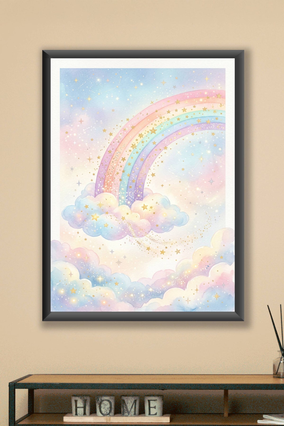 Affiche Chambre Enfant Arc-en-Ciel Étoilé - Poster Féerique