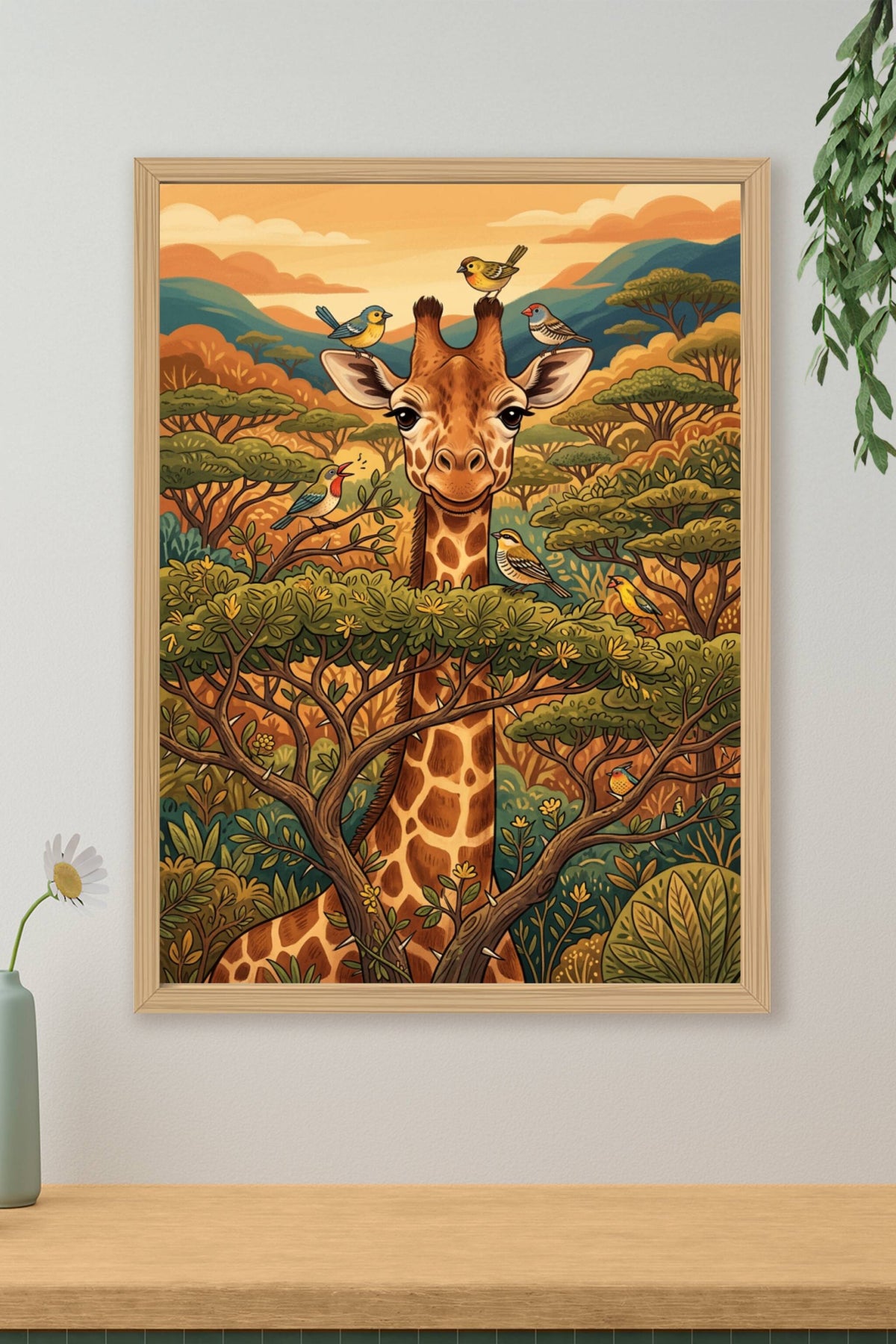 Affiche Chambre Enfant Girafe Safari - Poster Savane