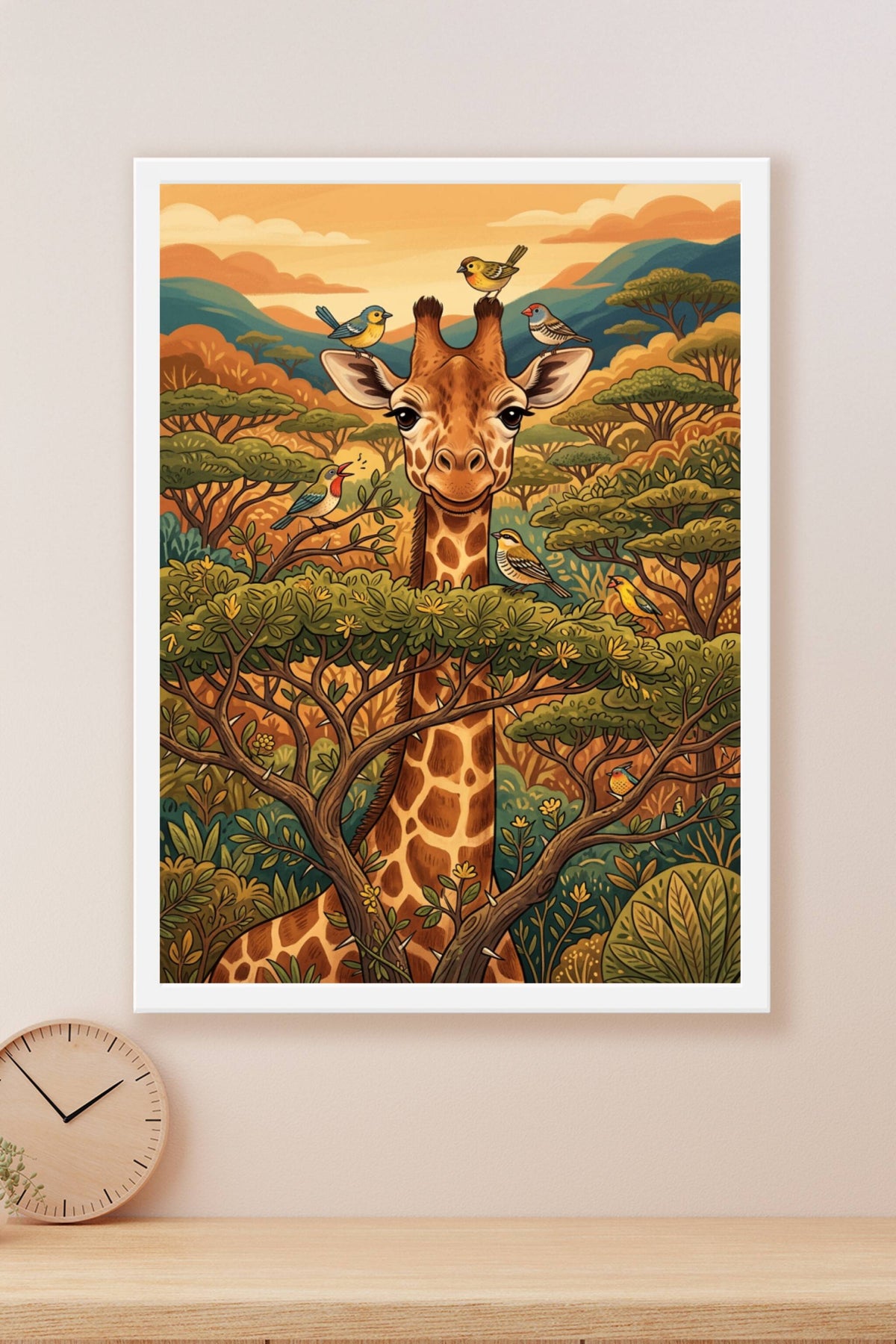 Affiche Chambre Enfant Girafe Safari - Poster Savane