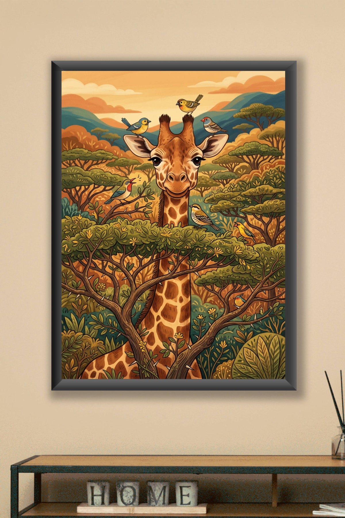 Affiche Chambre Enfant Girafe Safari - Poster Savane