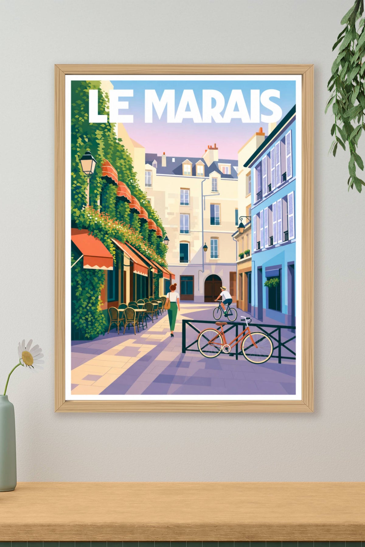 Affiche du Marais, poster ruelle fleurie