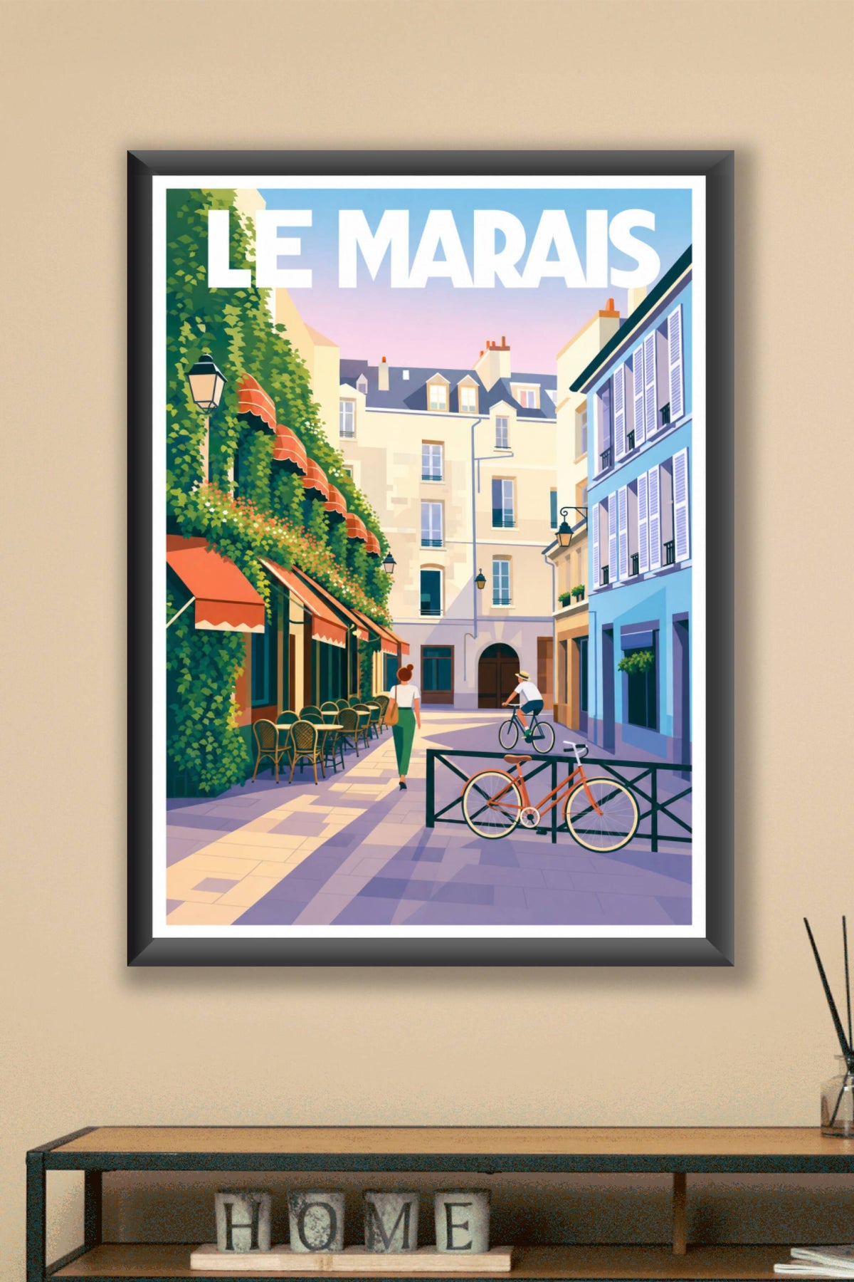 Affiche du Marais, poster ruelle fleurie