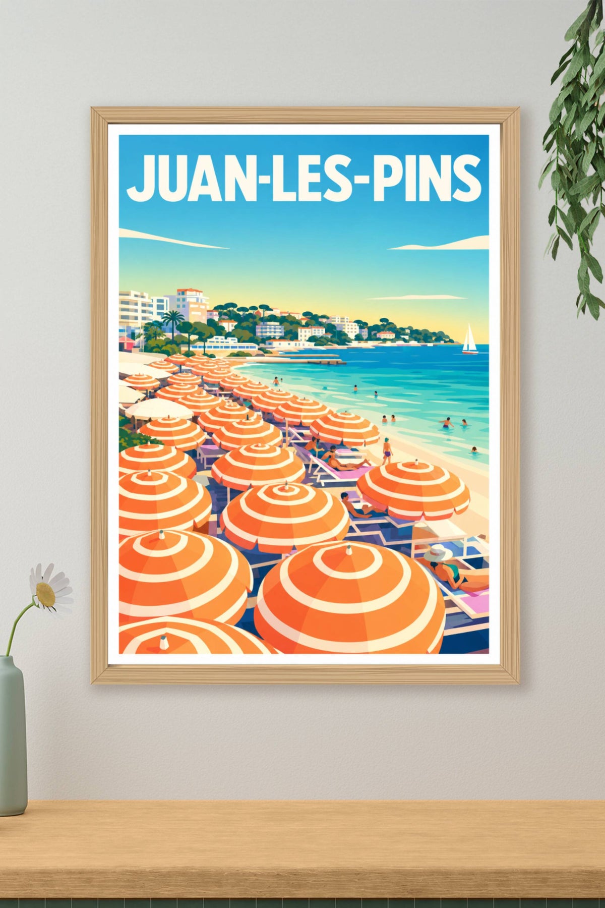 Affiche Juan-les-Pins, poster parasols orange