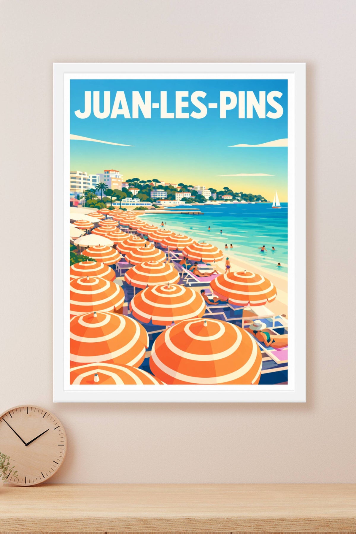 Affiche Juan-les-Pins, poster parasols orange
