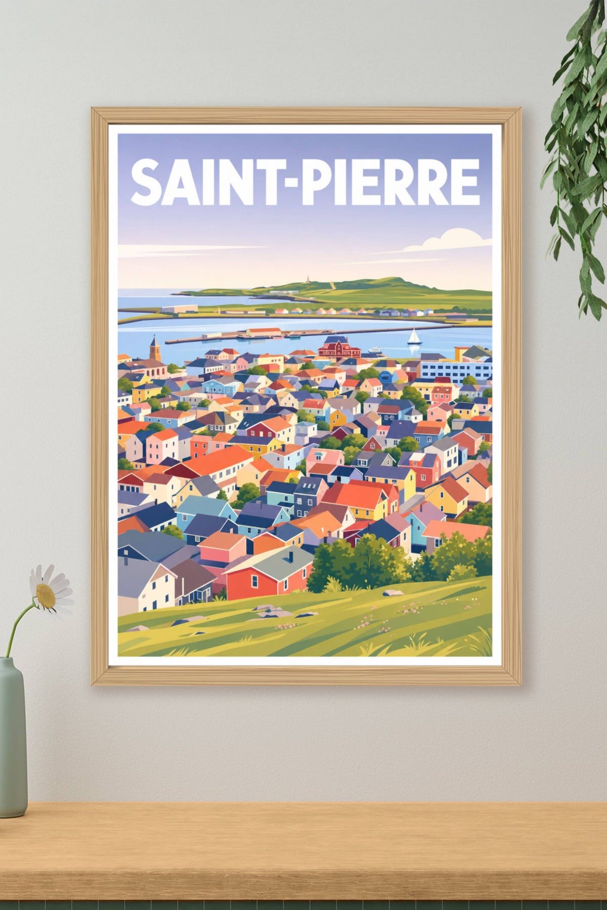 Affiche de Saint-Pierre, poster maisons colorées