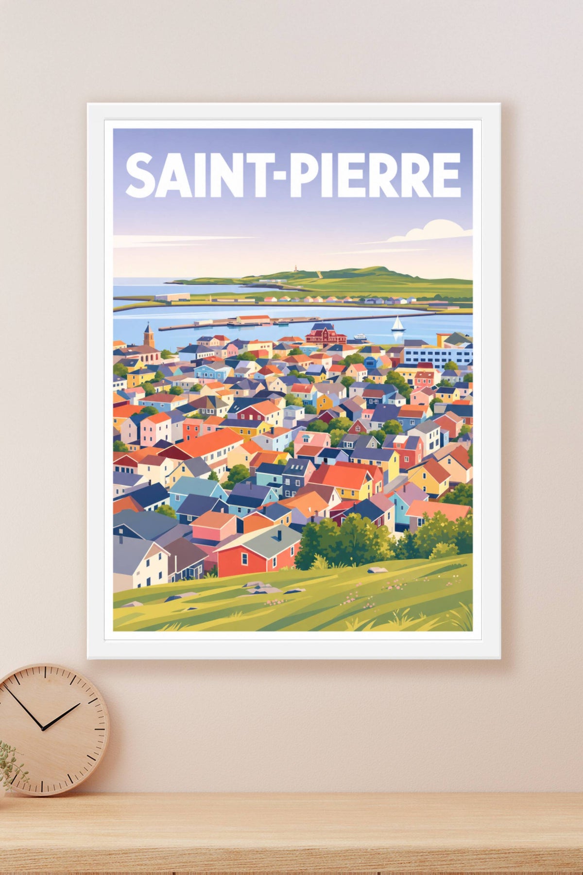 Affiche de Saint-Pierre, poster maisons colorées