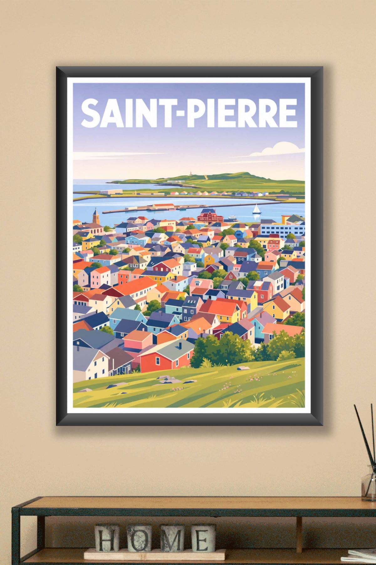 Affiche de Saint-Pierre, poster maisons colorées