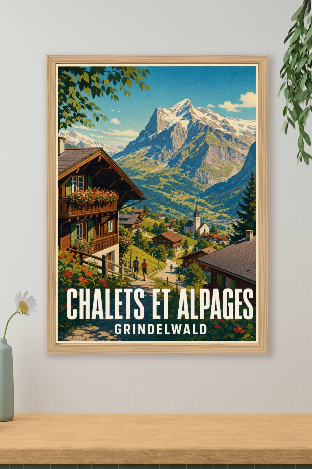 Affiche de Grindelwald, poster chalets et alpages