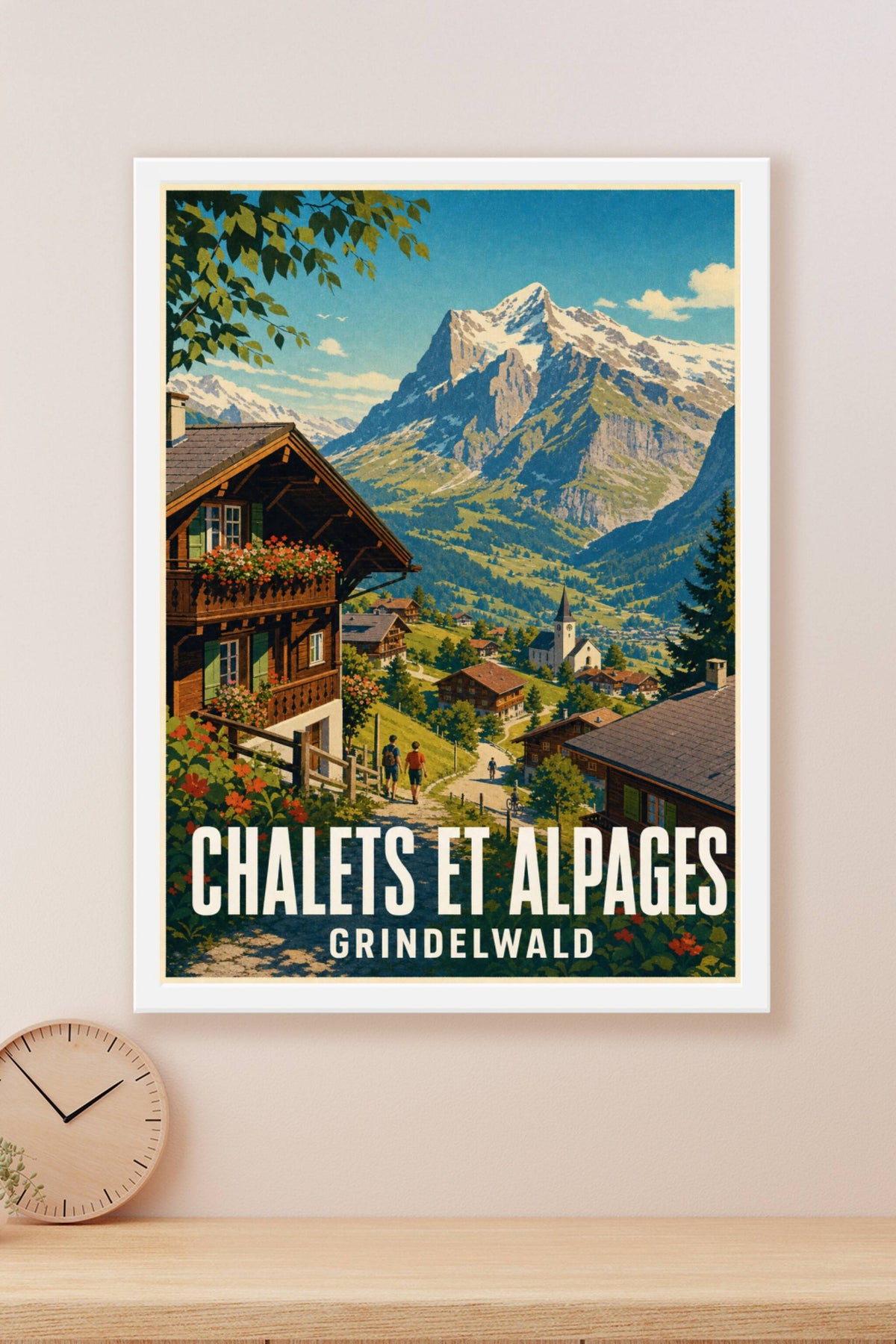 Affiche de Grindelwald, poster chalets et alpages