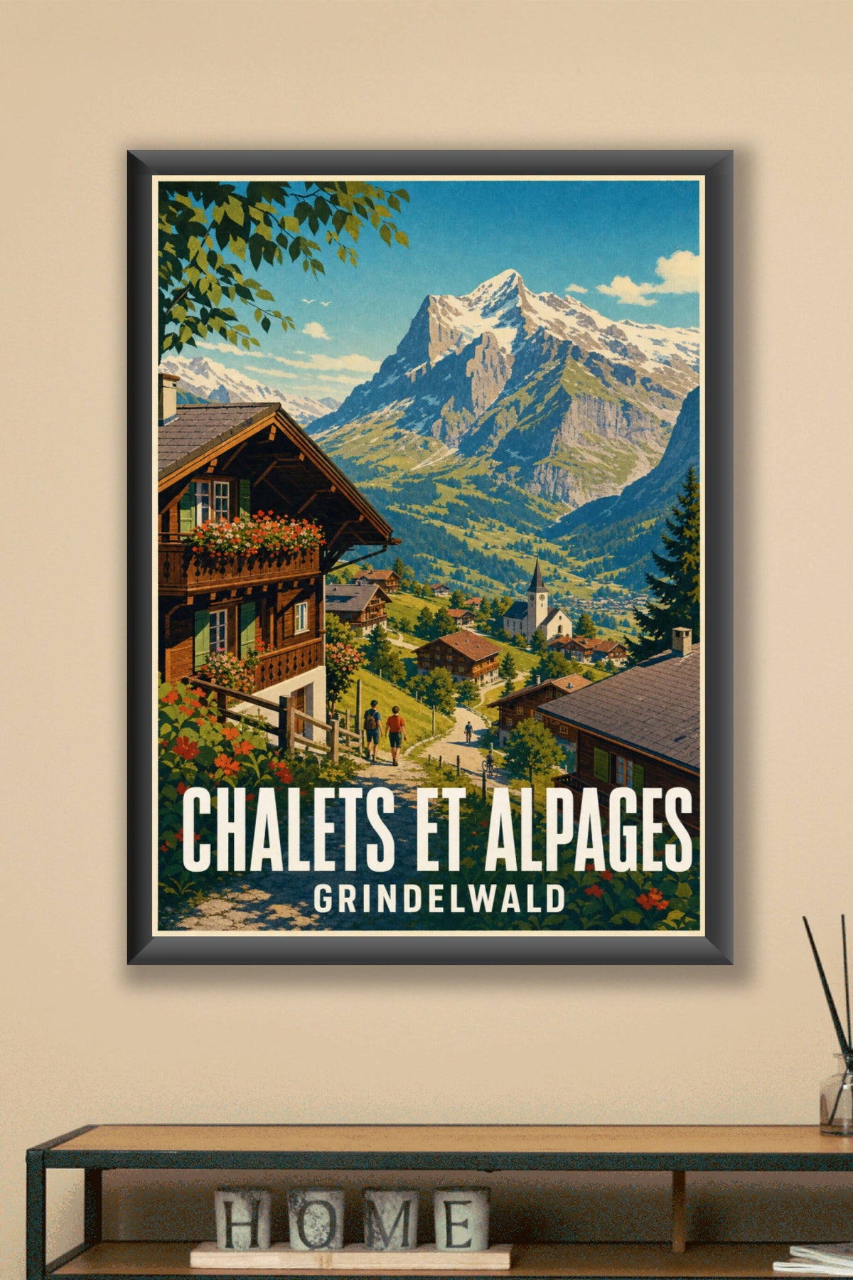 Affiche de Grindelwald, poster chalets et alpages