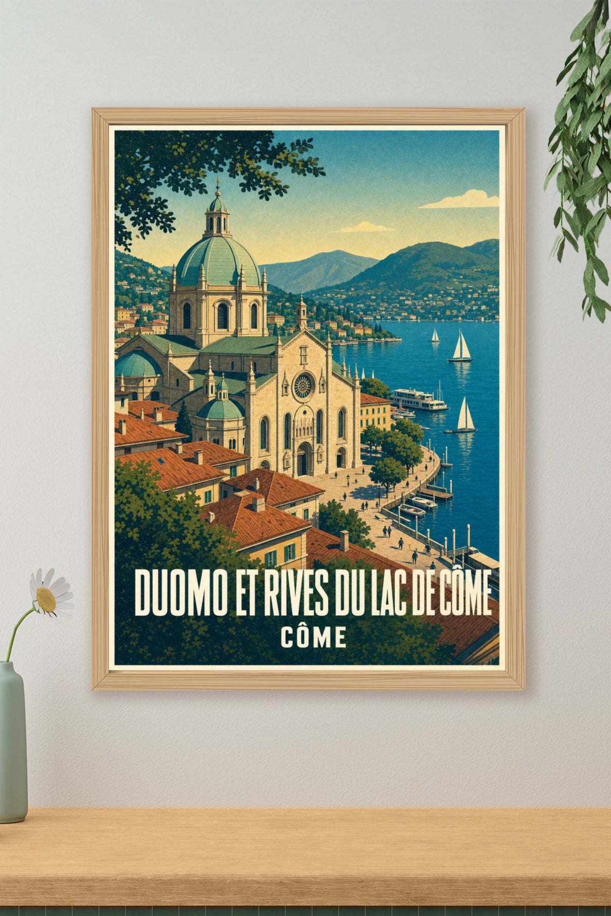 Affiche de Côme, poster Duomo et rives du lac