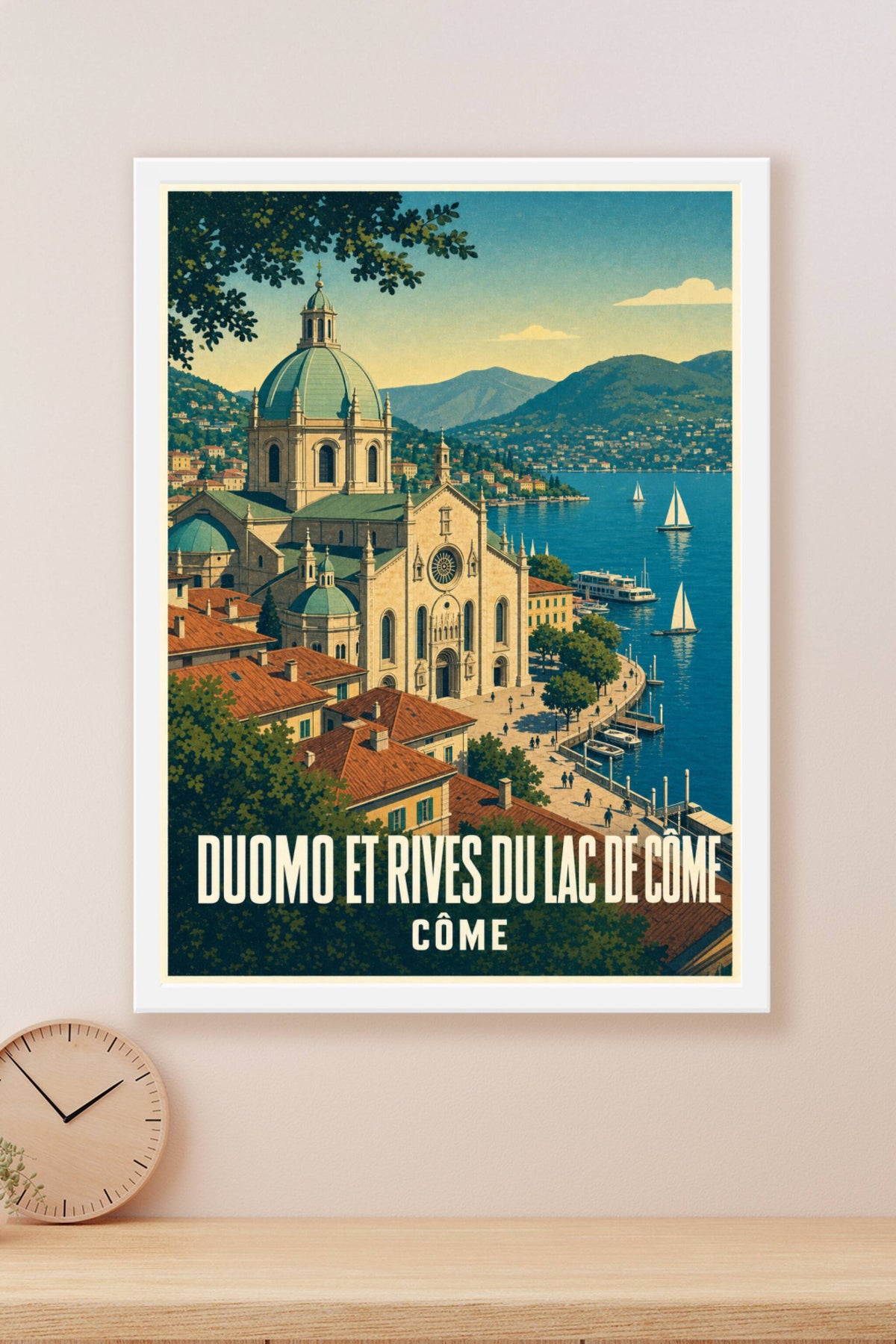 Affiche de Côme, poster Duomo et rives du lac