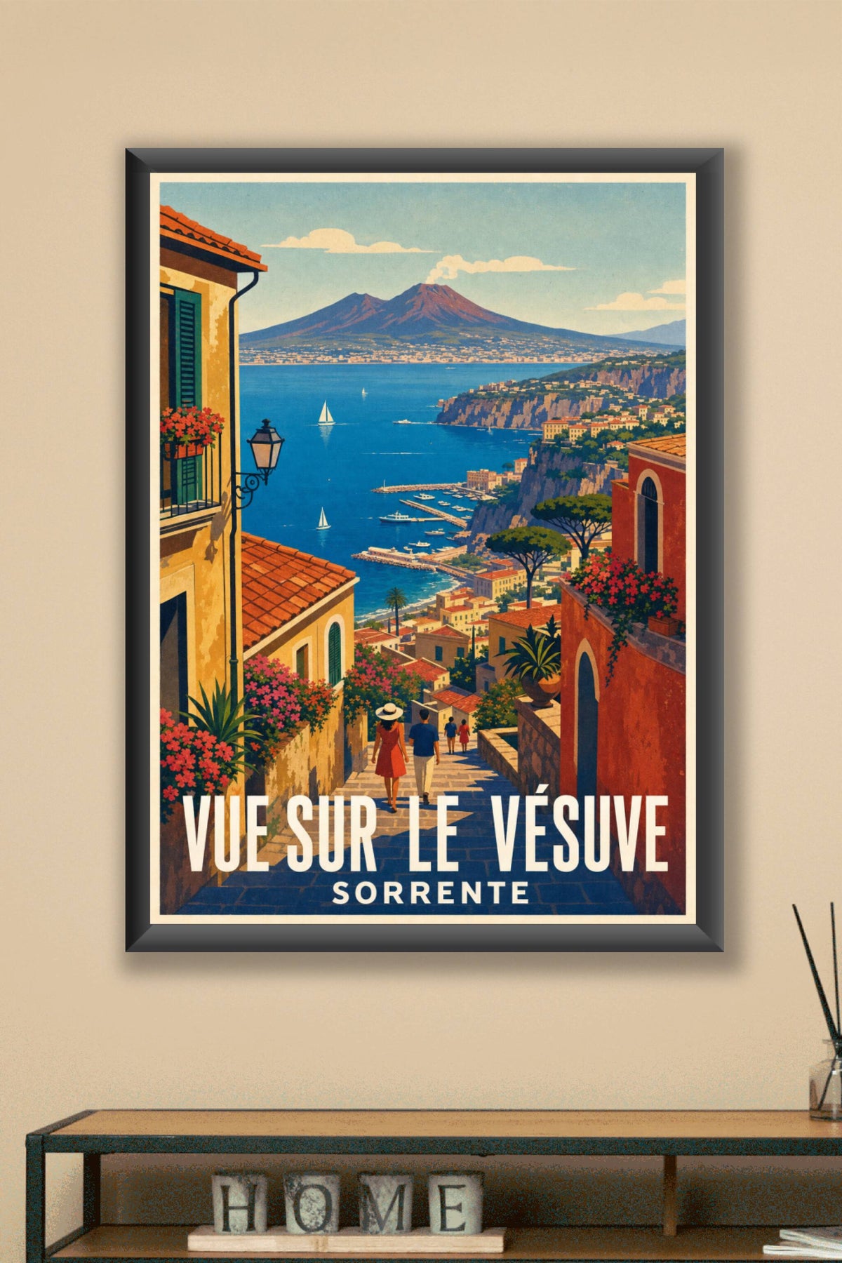 Affiche de Sorrente, poster vue sur le Vésuve