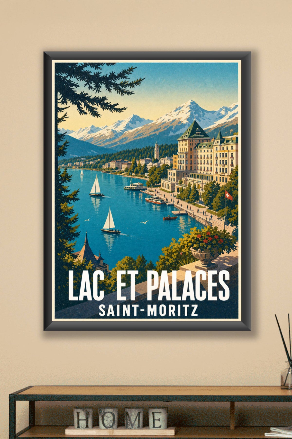 Affiche de Saint-Moritz, poster Lac et Palaces