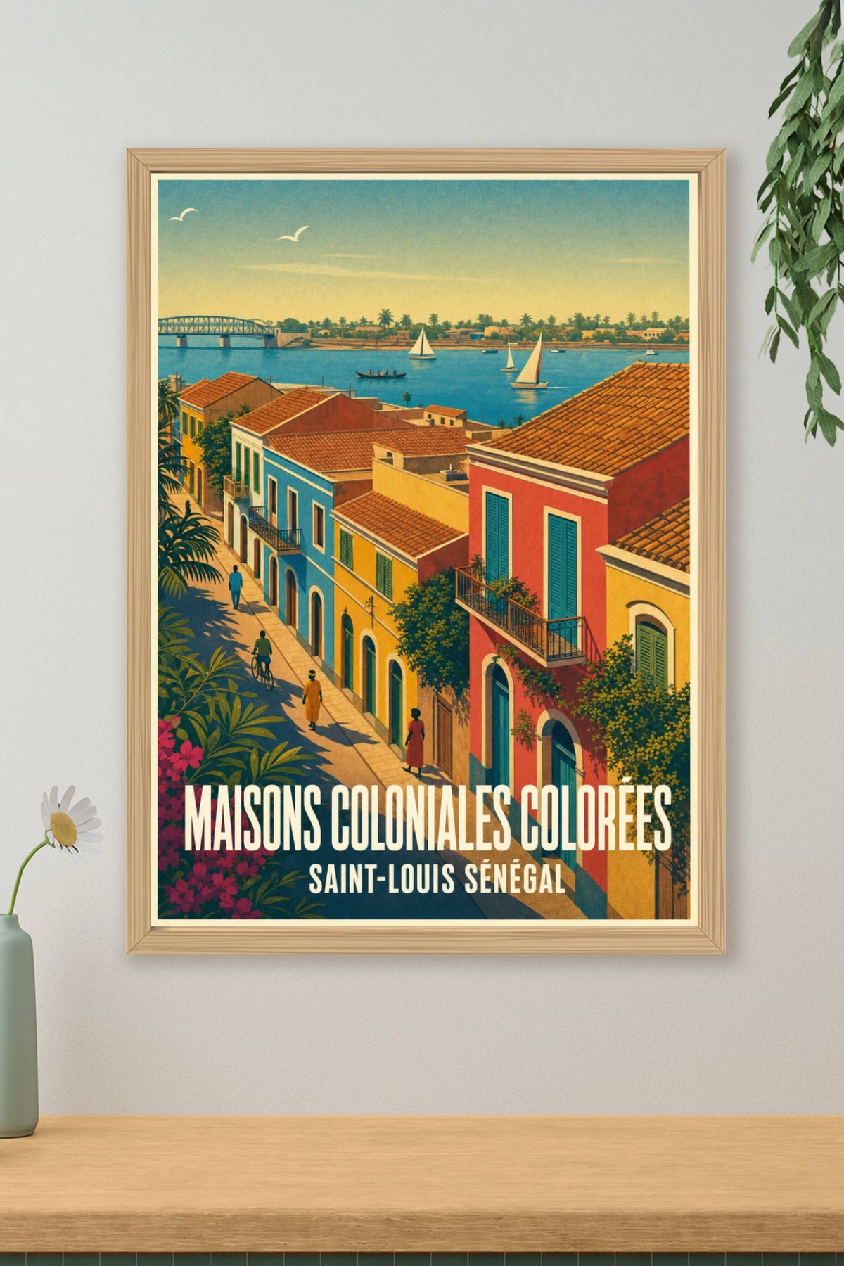 Affiche de Saint-Louis Sénégal, poster maisons colorées